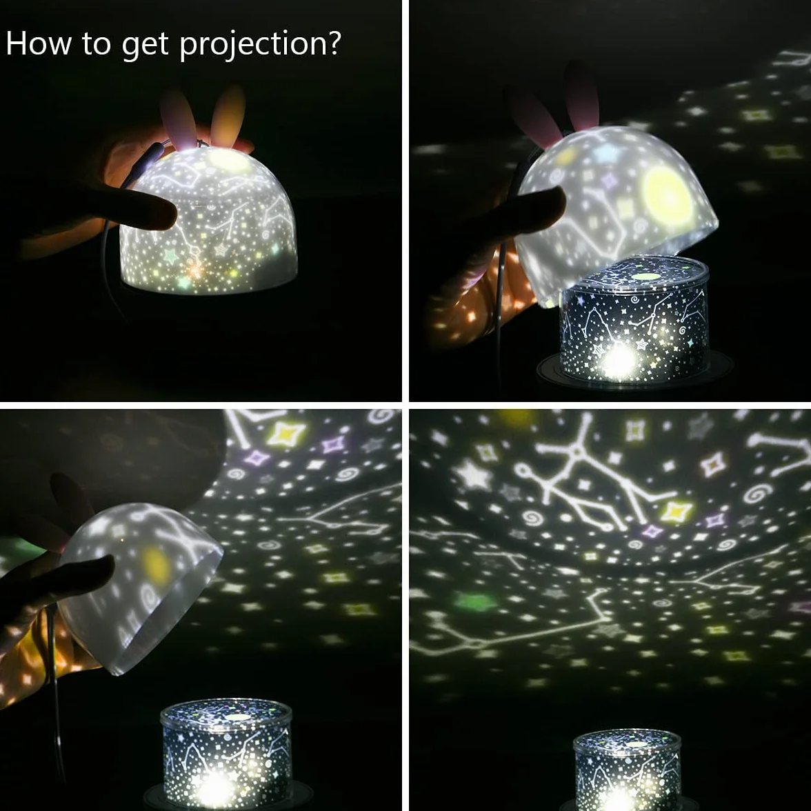 URAQT Projektor gwiaździstego nieba, obrotowy o 360° Starry Projector Light, lampka nocna LED dla dorosłych z timerem i pilotem zdalnego sterowania, 4 tryby świetlne, 6 tematów projekcji, 7 poziomów