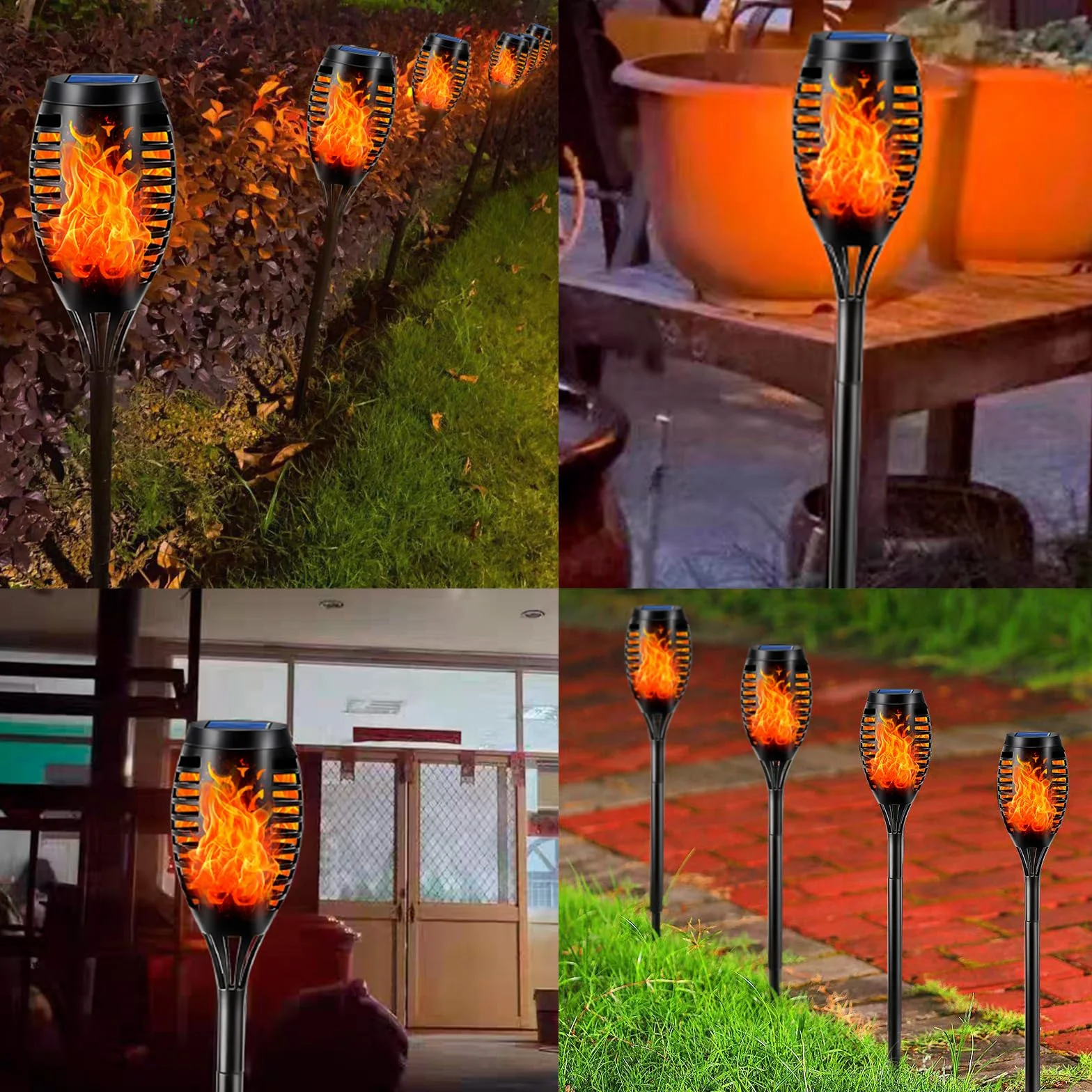 LQWELL Latarki solarne do ogrodu zewnętrznego, 6 sztuki, 12 diod LED, realistyczna lampa ścieżkowa z płomieniem, wodoodporność IP65, do trawnika, patio, dziedzińca (6 sztuki)