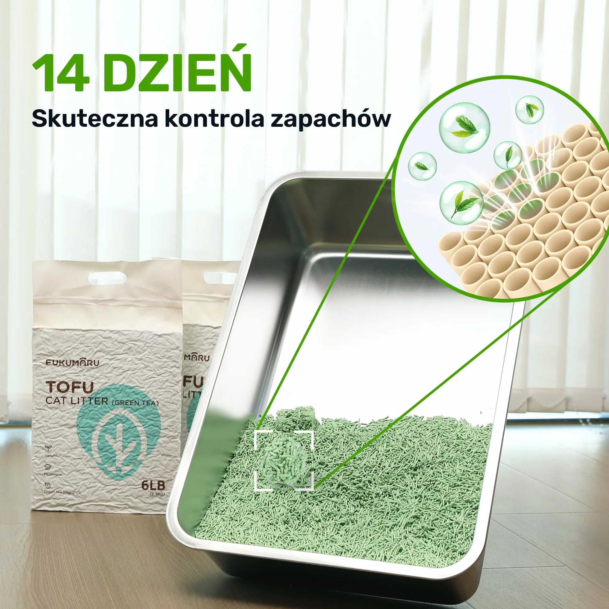 FUKUMARU Tofu żwirek dla kota 10,8 kg - zbrylający się żwirek dla kota, o zapachu zielonej herbaty, bezpyłowy i łatwy do zbrylania, jednorazowy do toalety