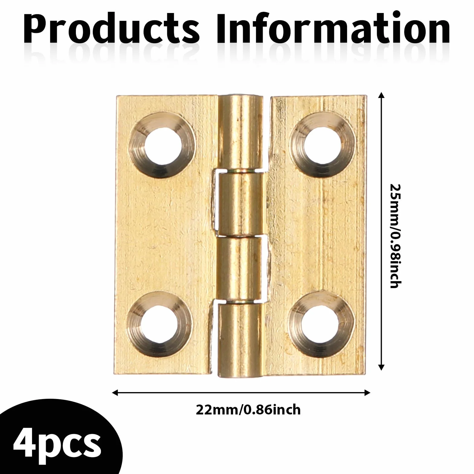 4 sztuki małych zawiasów, 25 × 22 mm, wysokiej jakości mosiądz, mini zawiasy składane, złote zawiasy do szafy, ze śrubami do biżuterii, skrzynek drewnianych, majsterkowania, mebli