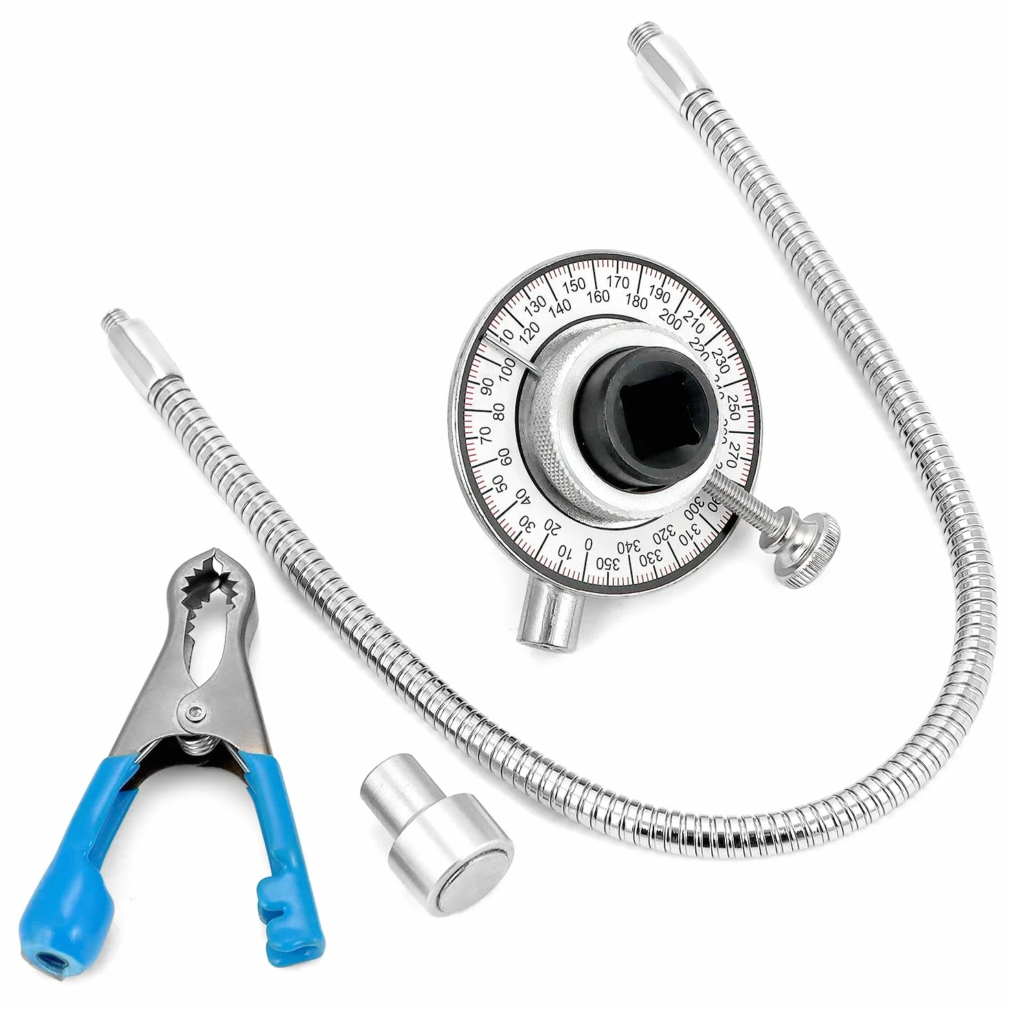 QWORK® 1/2" obrotowy miernik kątowy miernik kąta obrotu z ramieniem magnetycznym i ramieniem obrotowym