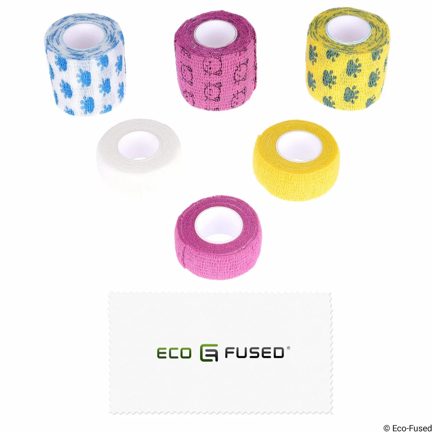Eco-Fused Samoprzylepny bandaż, taśma do owijania urazów dla kotów, 6 sztuk, podtrzymuje mięśnie i stawy, nie przykleja się do włosów, elastyczna, wodoodporna, oddychająca - łagodzi stres