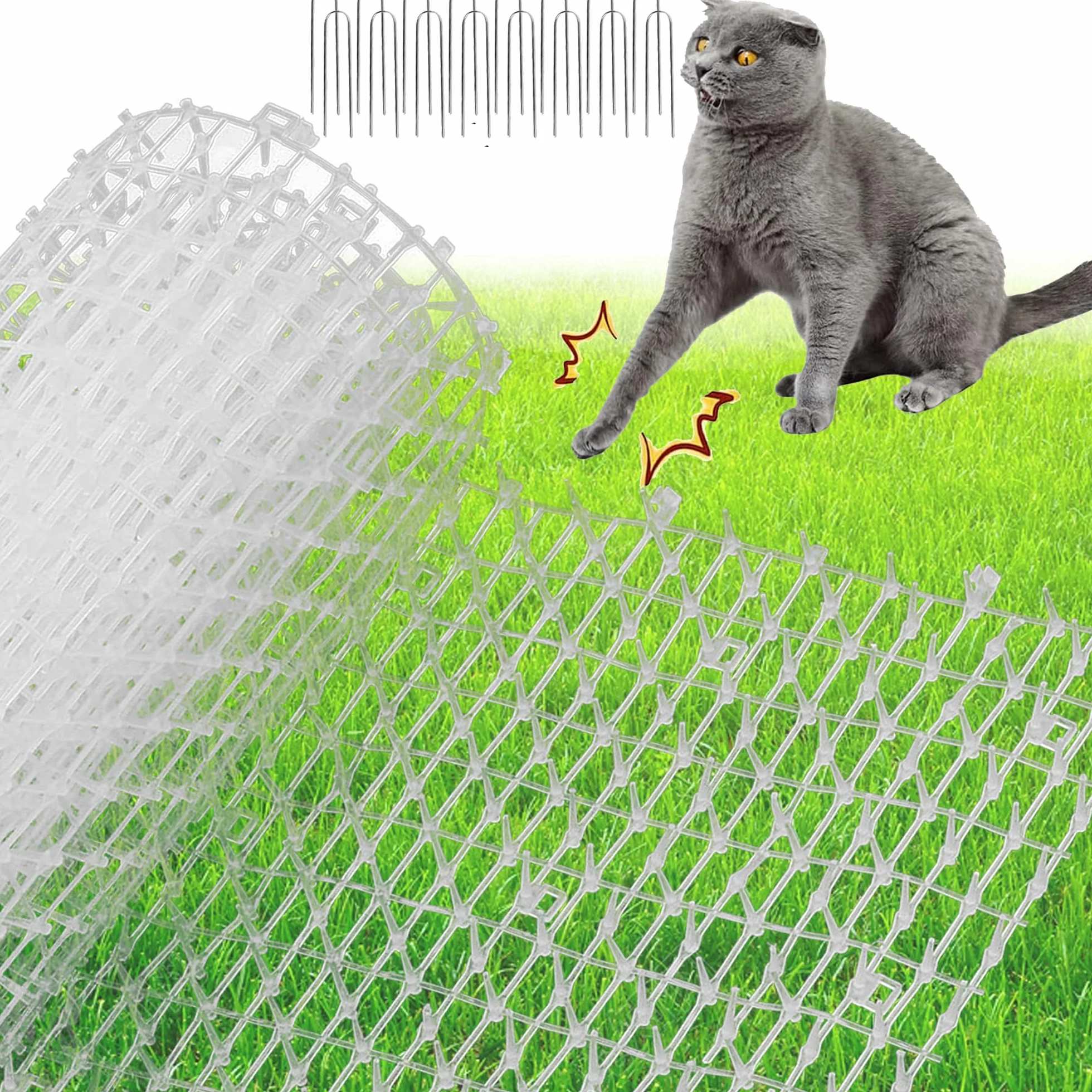 Koty Scat Mats, 4mx30cm Prickle Strip Dig Stopper z kolcami odstraszającymi, Koty odstraszające maty Scat Mats, Anti Cat Dog Detergent Fox do ogrodzenia ogrodzenia Można ciąć i łączyć(Biały)