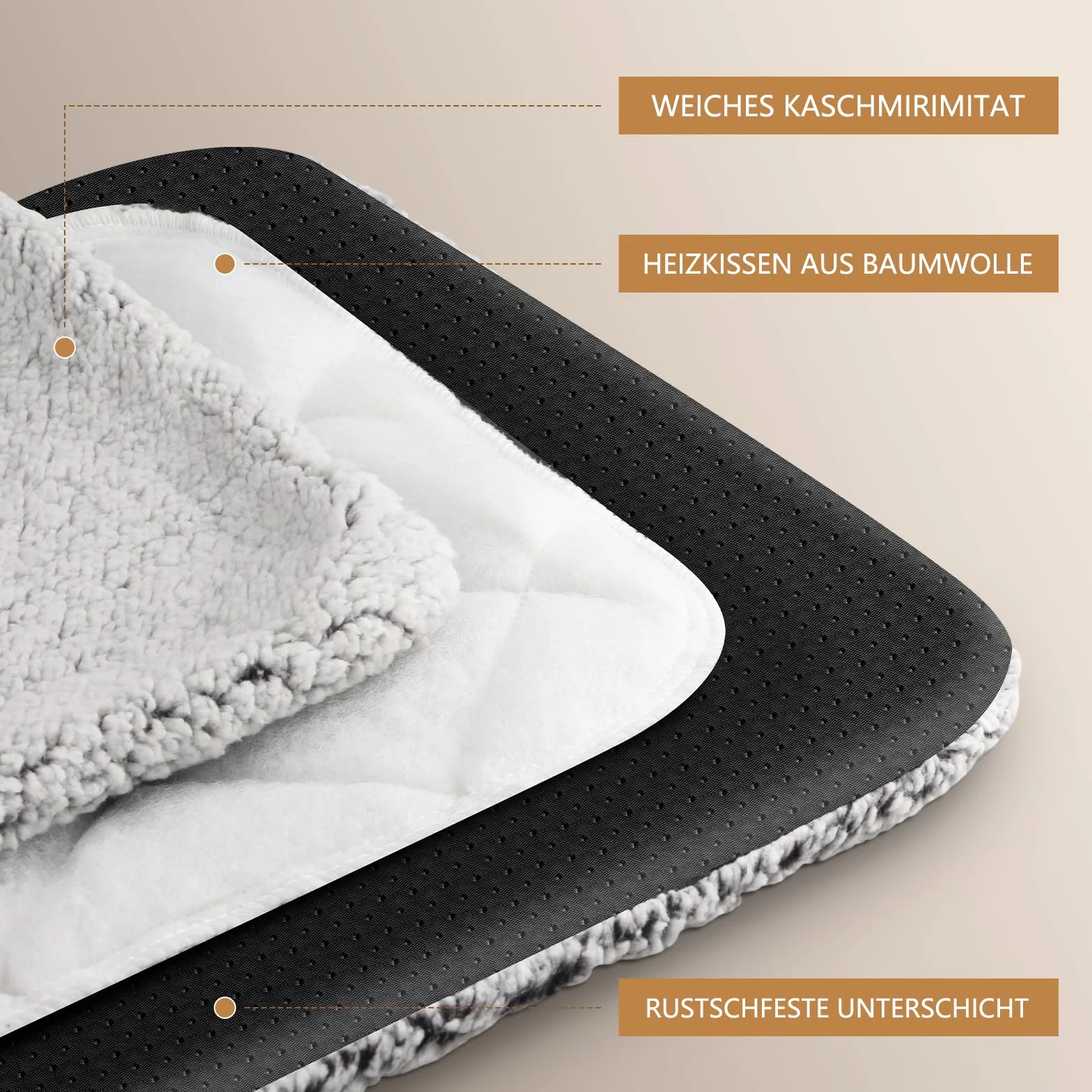 MOCOBO Samogrzewczy koc dla psów i kotów, 60 x 40 cm – koc termiczny nadaje się do prania, antypoślizgowy spód, kremowy