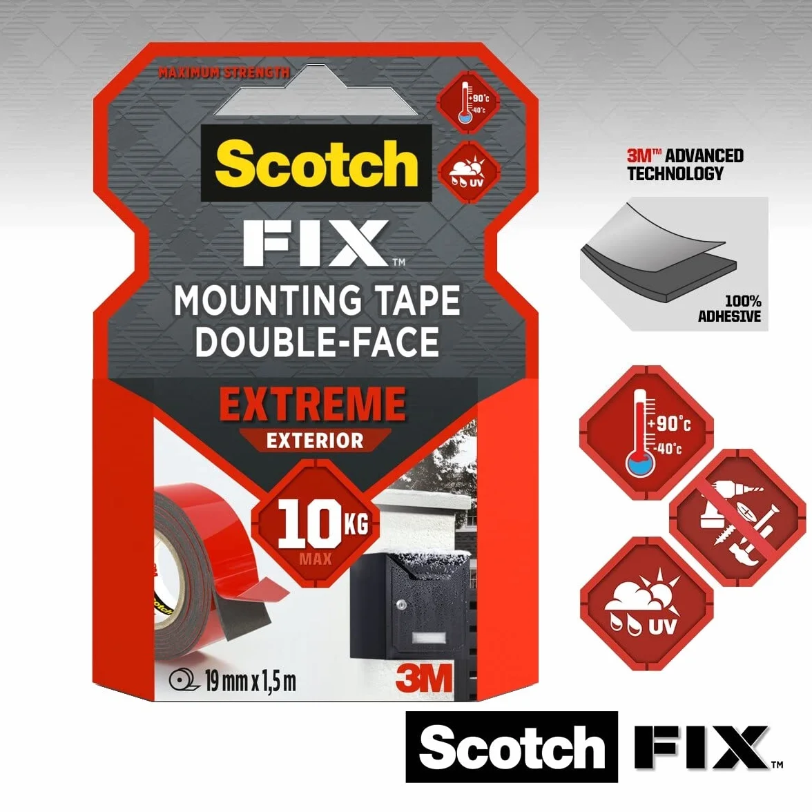 Scotchblue Extreme Pt1100-1915-P Taśma Monterska, Czerwony, 19mm x 1.5m