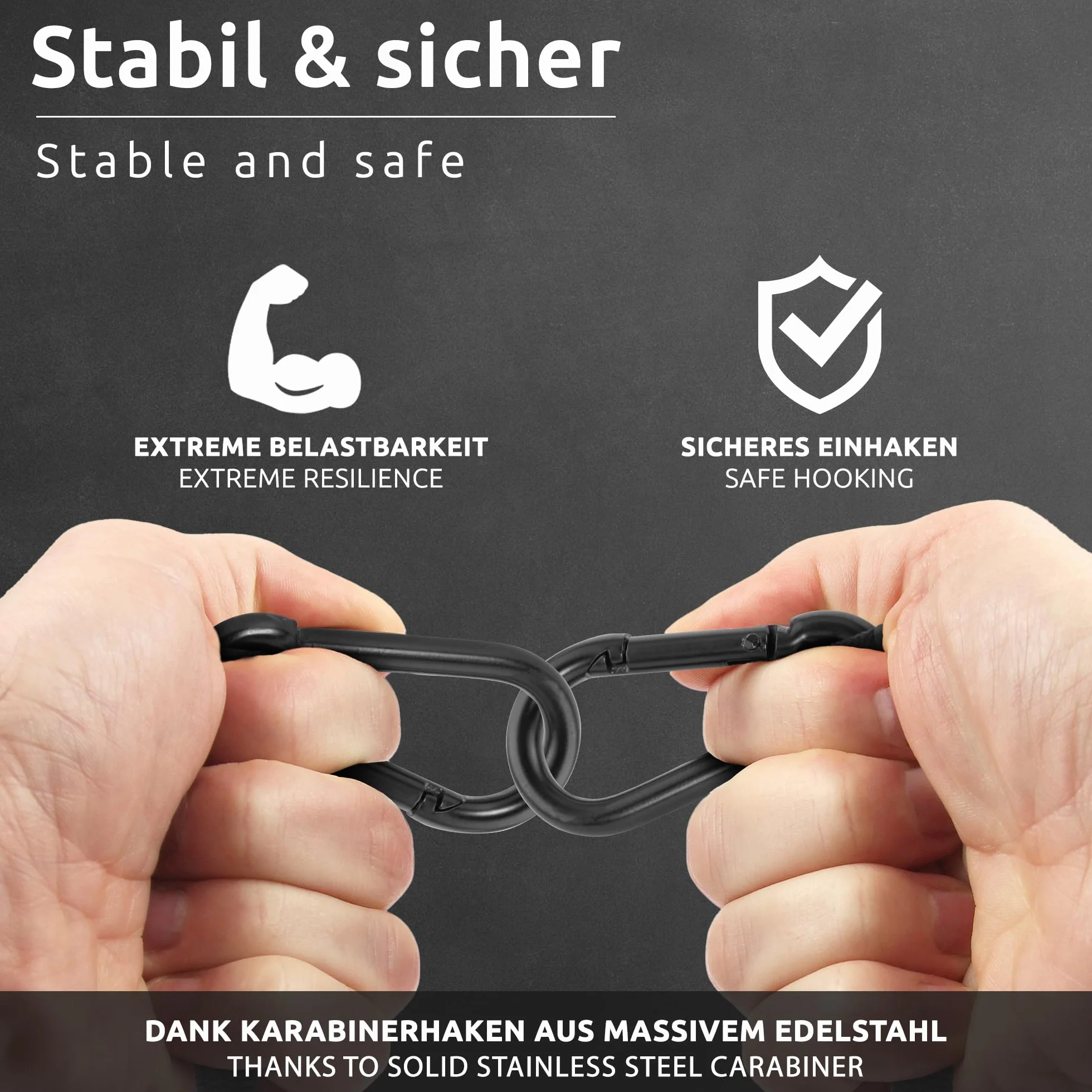 ECENCE 2x Guma napinająca z karabińczykiem 1x 100cm + 1x 80cm w kolorze czarny Gumowe pasy napinające, napinacze bagażowe, ekspandery, linki napinające do rowerów, samochodów, bagażu