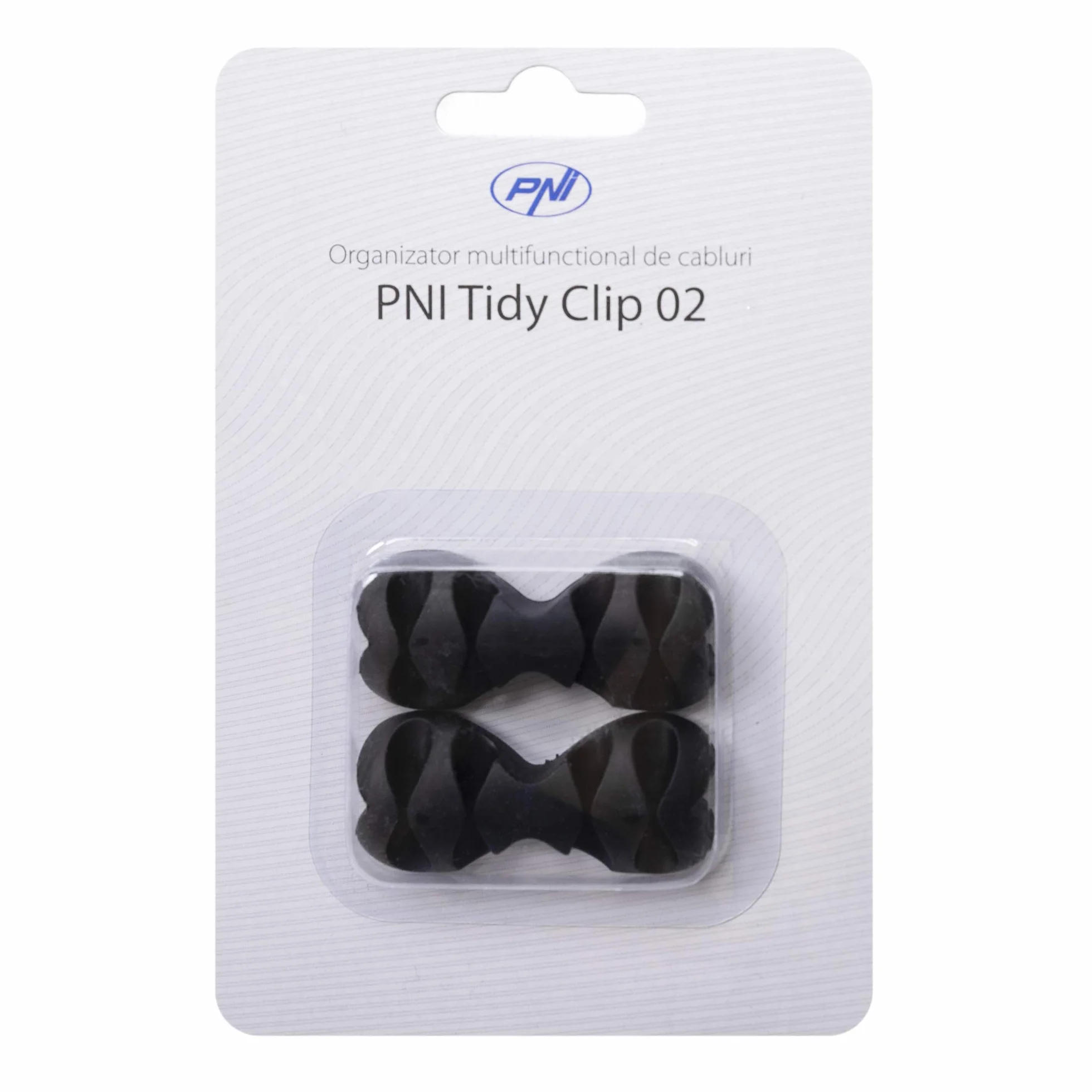 PNI Wielofunkcyjny organizer Tidy Clip 08 kabli, elastyczny silikon, samoprzylepny, do 8 kabli 4 x 2 o średnicy 6 mm, czarny, zestaw 2 sztuk