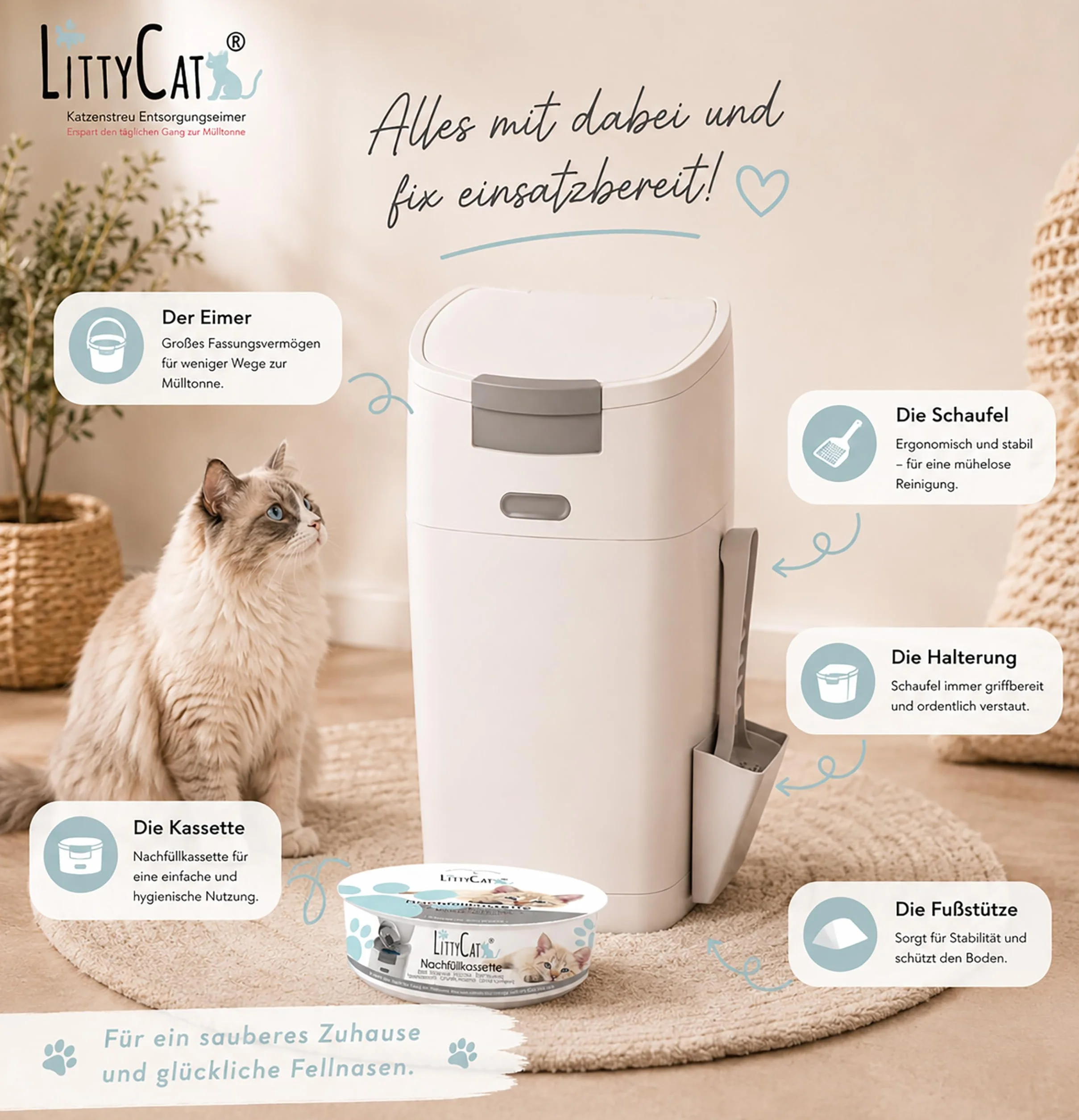 Littycat Pojemnik na odpady z szufelką do napełnienia