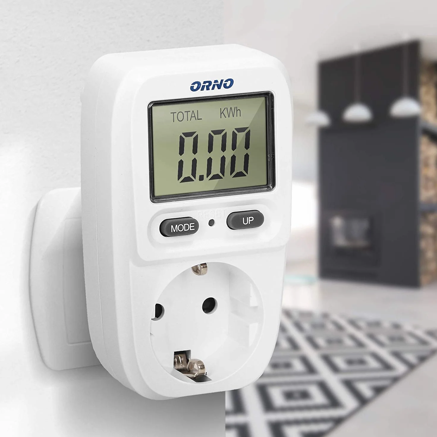 Orno WAT-419(GS) Licznik Prądu do Gniazdka Elektrycznego bez Uziemienia (typ E - Schuko) - Miernik Kosztów Energii z Ekranem LCD (brak podświetlenia) Maksymalna Moc 3680 W