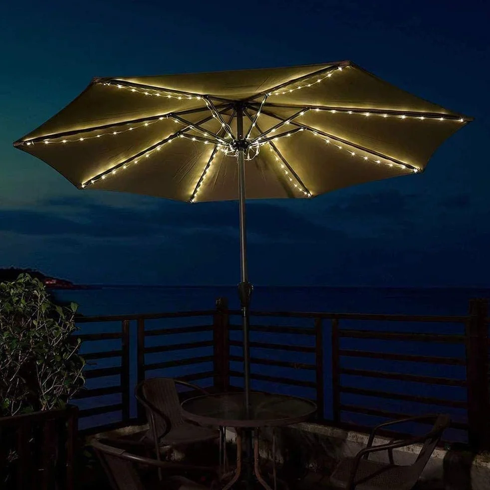 Solar Parasol Oświetlenie z Pilotem 104 LED 8 Trybów Fairy Lights Parasol Light na Patio Zewnętrzne i Wewnętrzne Oświetlenie Dekoracyjne