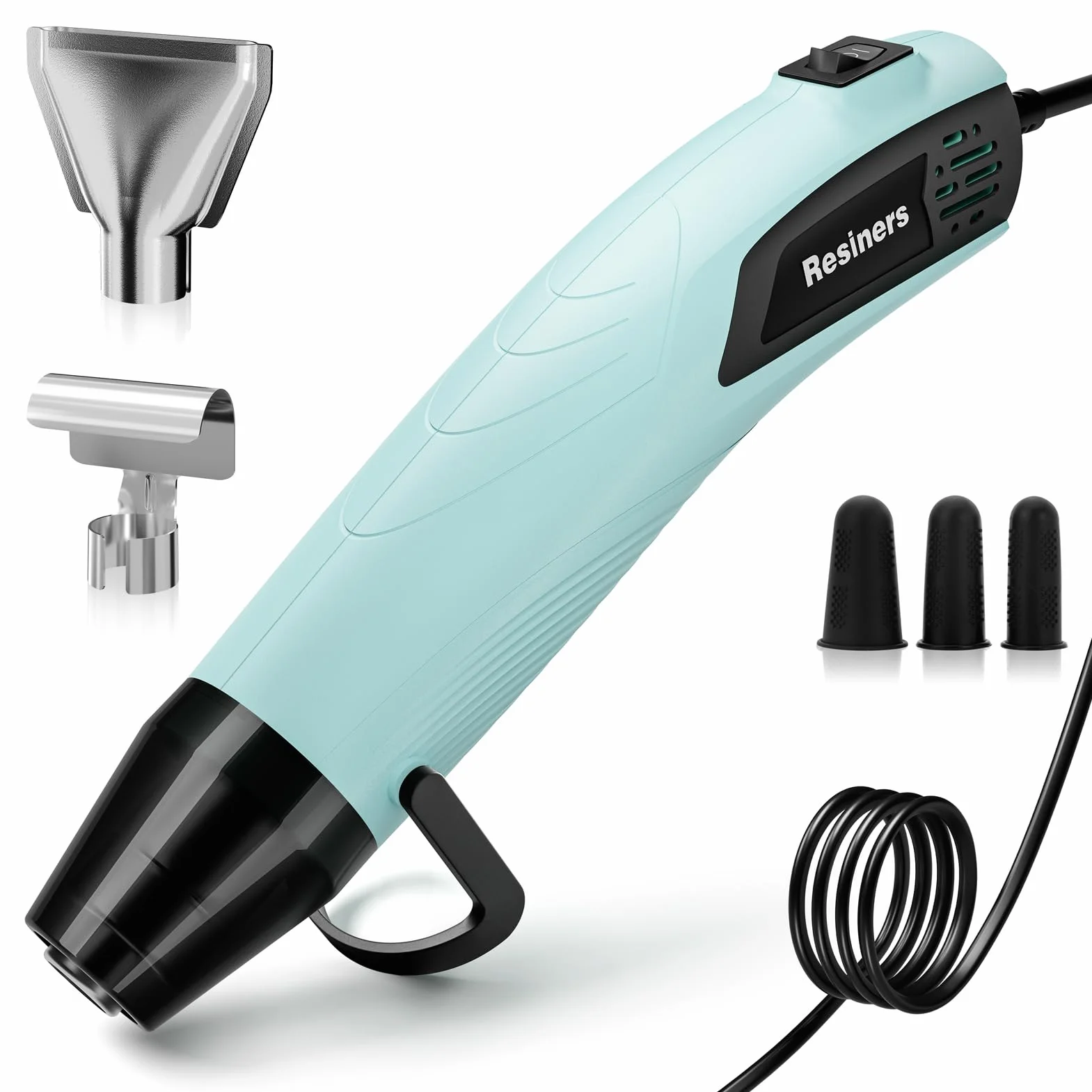 Resiners Opalarka do rękodzieła, mini pistolet na gorące powietrze z podwójną temperaturą do żywicy epoksydowej, 3 dysze, szybkie nagrzewanie 350 W 350°C, usuwanie bąbelków, brokatowe kubki DIY, folia
