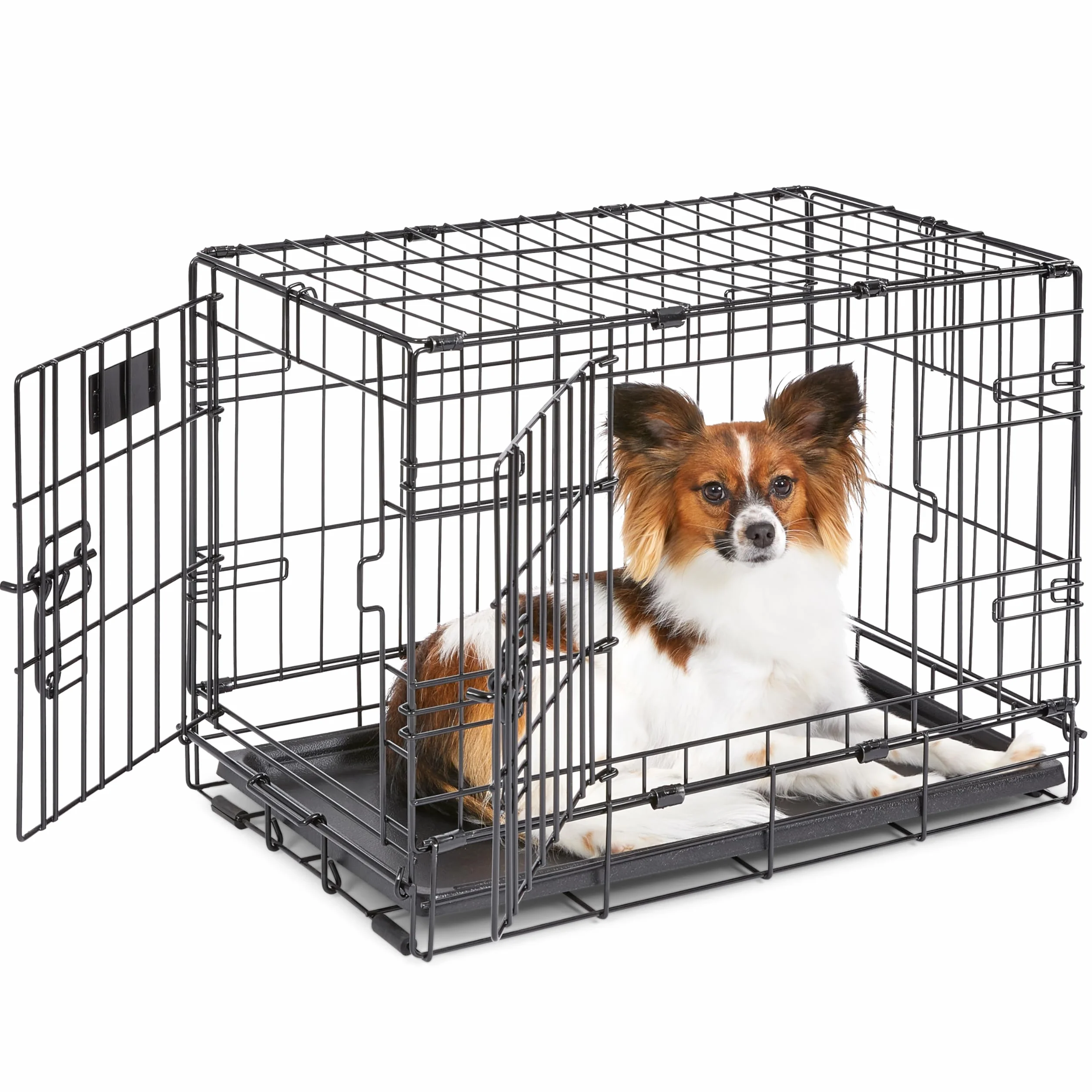 MidWest Homes for Pets Nowo ulepszona podwójna skrzynia dla psa iCrate o długości 58,42 cm, zawiera szczelną patelnię, nóżki chroniące podłogę, panel działowy i nowe opatentowane funkcje, czarna,
