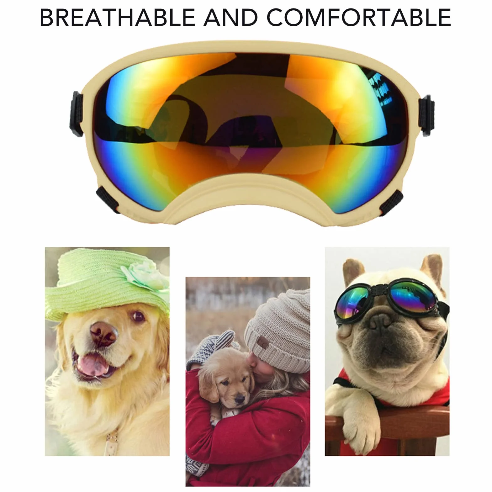 Okulary dla psa, Anti UV Winproof Dog Puppy Sunglasses with Adjustable Strap Lightweight Pets Ski Goggles for Dogs Eyes Protection Outdoor Eyewear for Medium Small Dogs