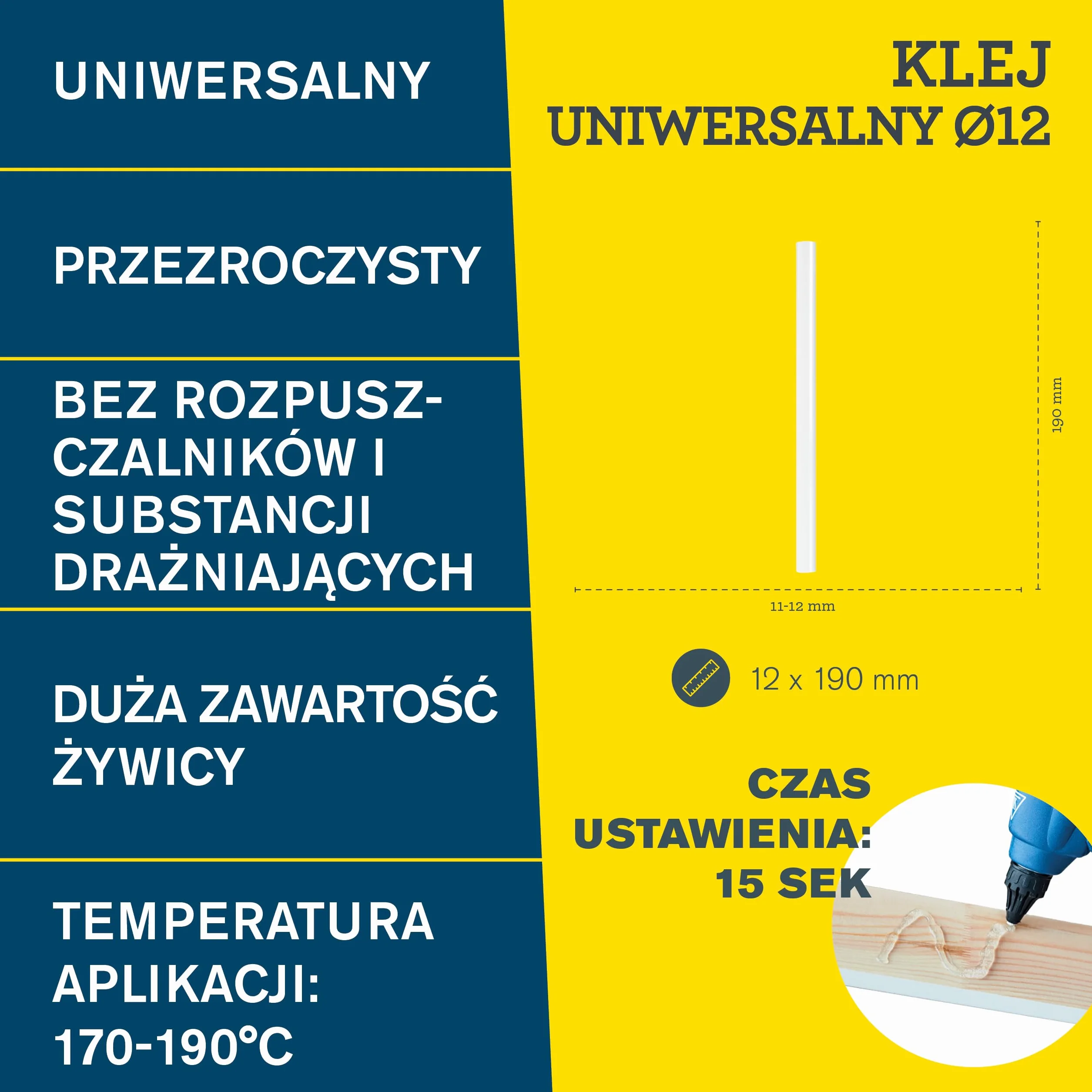 Rapid Patyczki do klejenia na gorąco, przezroczyste, uniwersalne, 14 wkładów klejowych o długości 190 mm, uniwersalny klej na gorąco, do pistoletu do klejenia na gorąco 11 mm, 12 mm