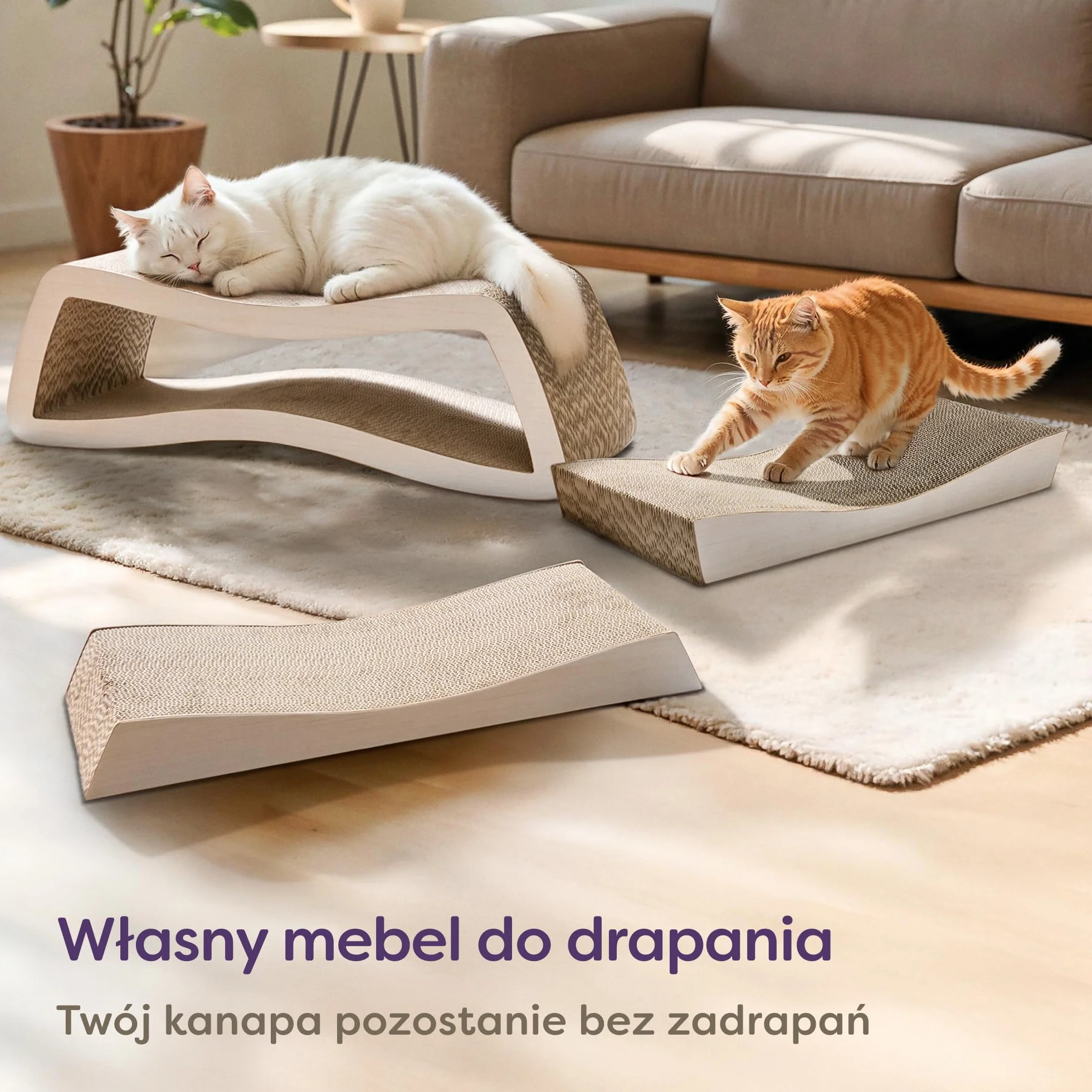 Knupis Drapak dla Kota 3-Częściowy XXL 75 cm – Wytrzymały Karton do Pielęgnacji Pazurów – Do 2 Lat Zabaw – Oszczędza Miejsce – Chroni Kanapy i Meble (Mountain- Biały)