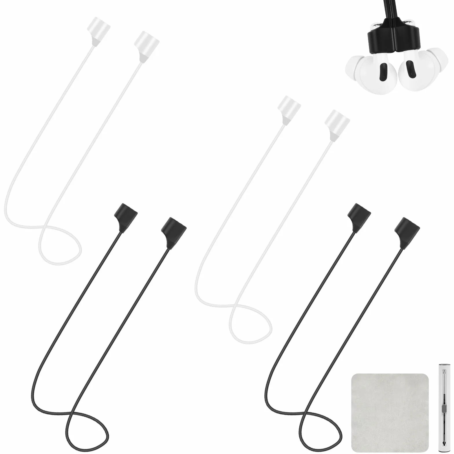 HOTUT Przeciw zgubieniu smycz do słuchawek AirPods, magnetyczne paski zapobiegające zgubieniu do bezprzewodowych słuchawek i słuchawek, 70 cm, zapobiegające zgubieniu, silikonowe paski, czarno-białe