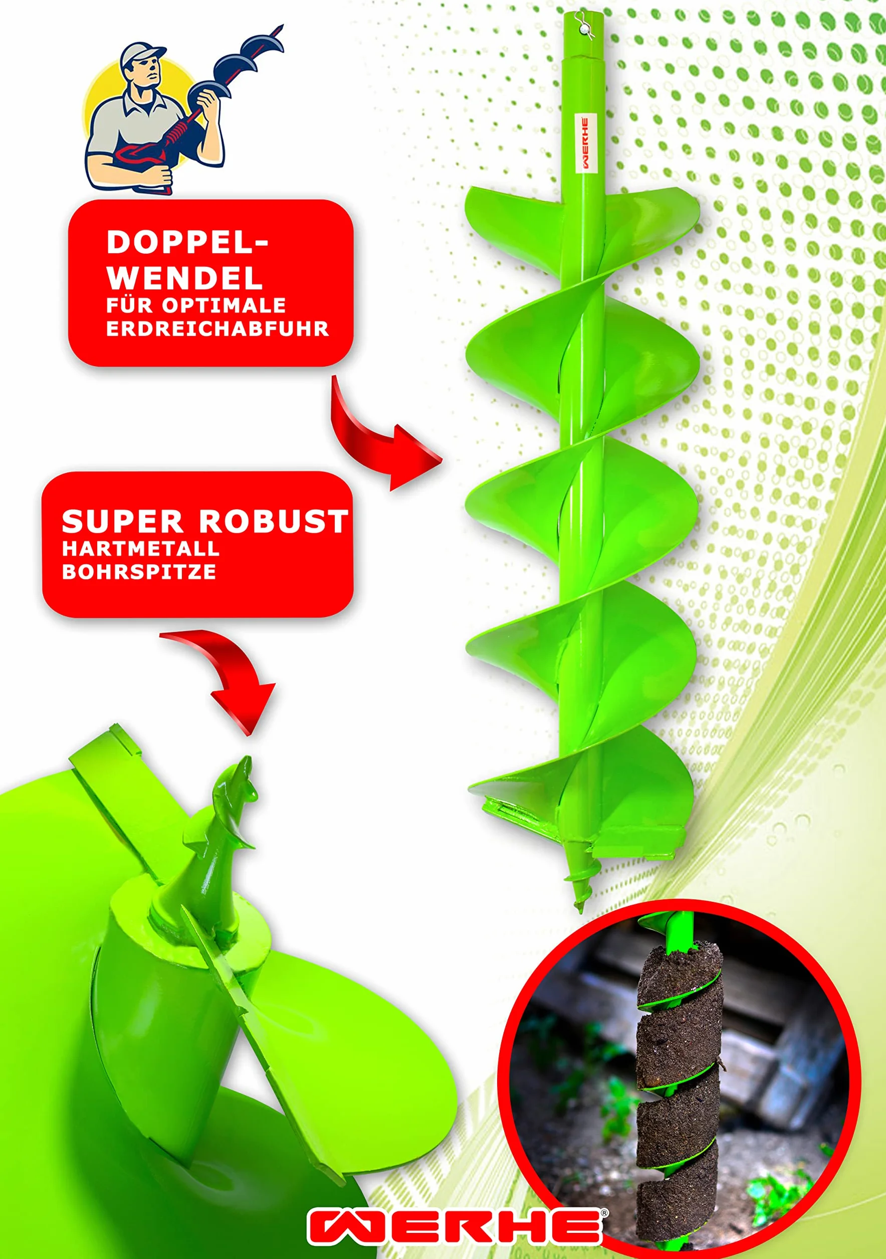 WERHE Wiertło do ziemi z SDS Max Receptacle 180 mm wytrzymałe wiertło z końcówką wiertła