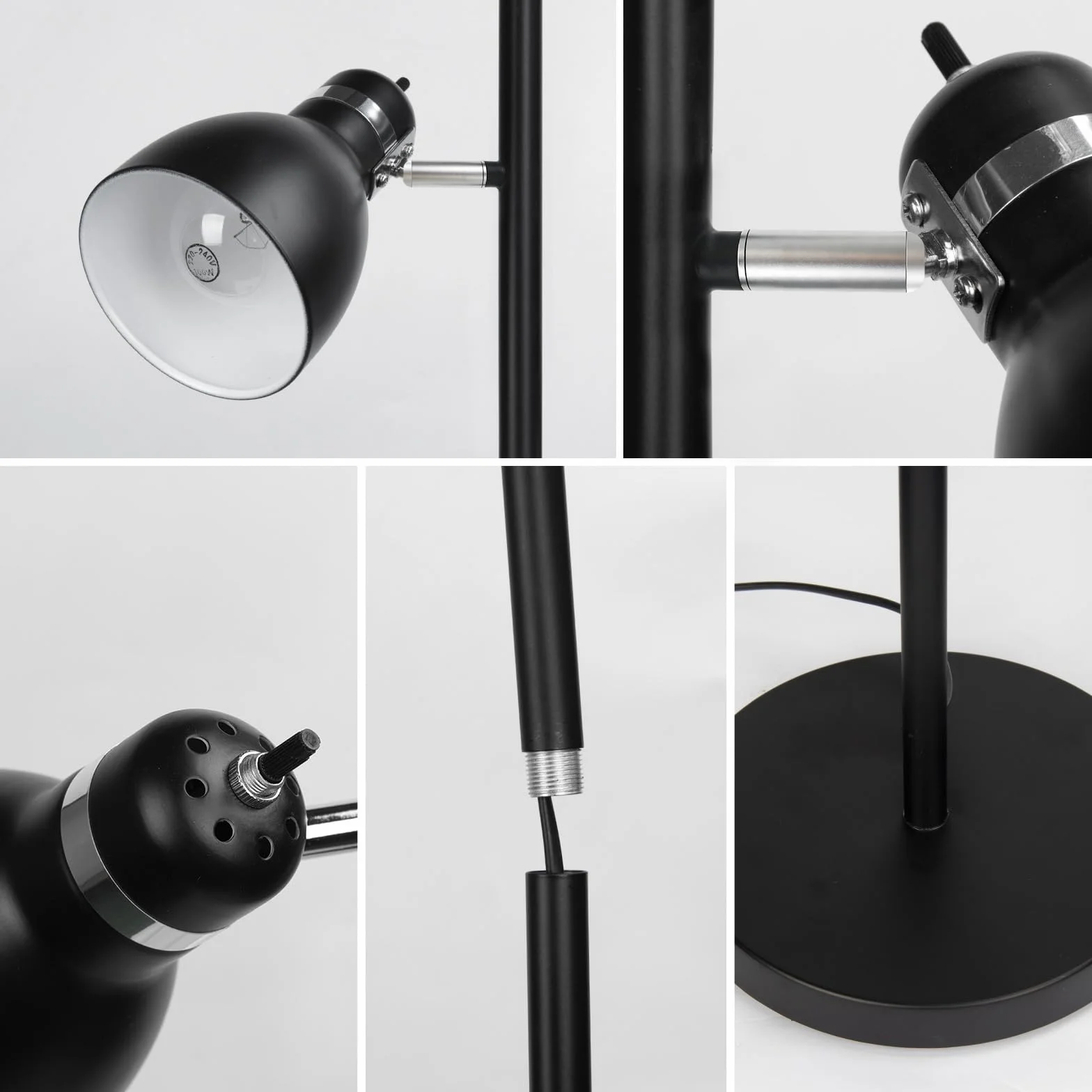 FIRVRE Lampa stojąca w kształcie drzewa z 3 regulowanymi obrotowymi metalowymi głowicami, czarna rustykalna lampa przemysłowa, lampa stojąca do salonu, sypialni, biura, podstawa E27
