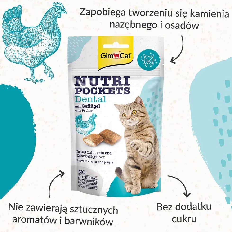 GimCat Nutri Pockets Dental - Chrupiący przysmak dla kotów z kremowym wypełnieniem i składnikami aktywnymi - 1 worek (1 × 60 g)