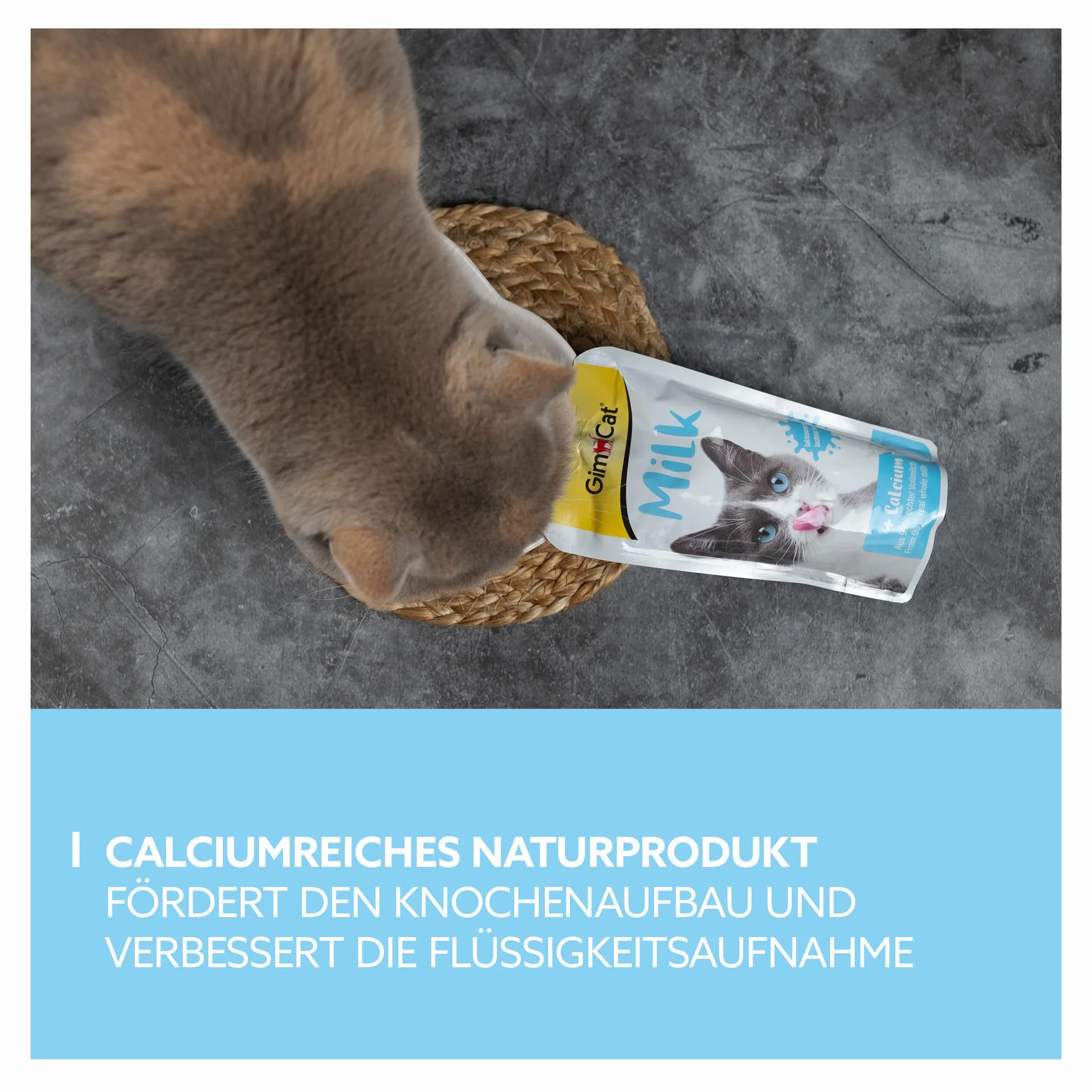 GimCat Milk - Mleko dla kotów o obniżonej zawartości laktozy, przygotowane z pełnego mleka z dodatkiem wapnia z myślą o zdrowiu kości 1 worek (1 × 200 g)