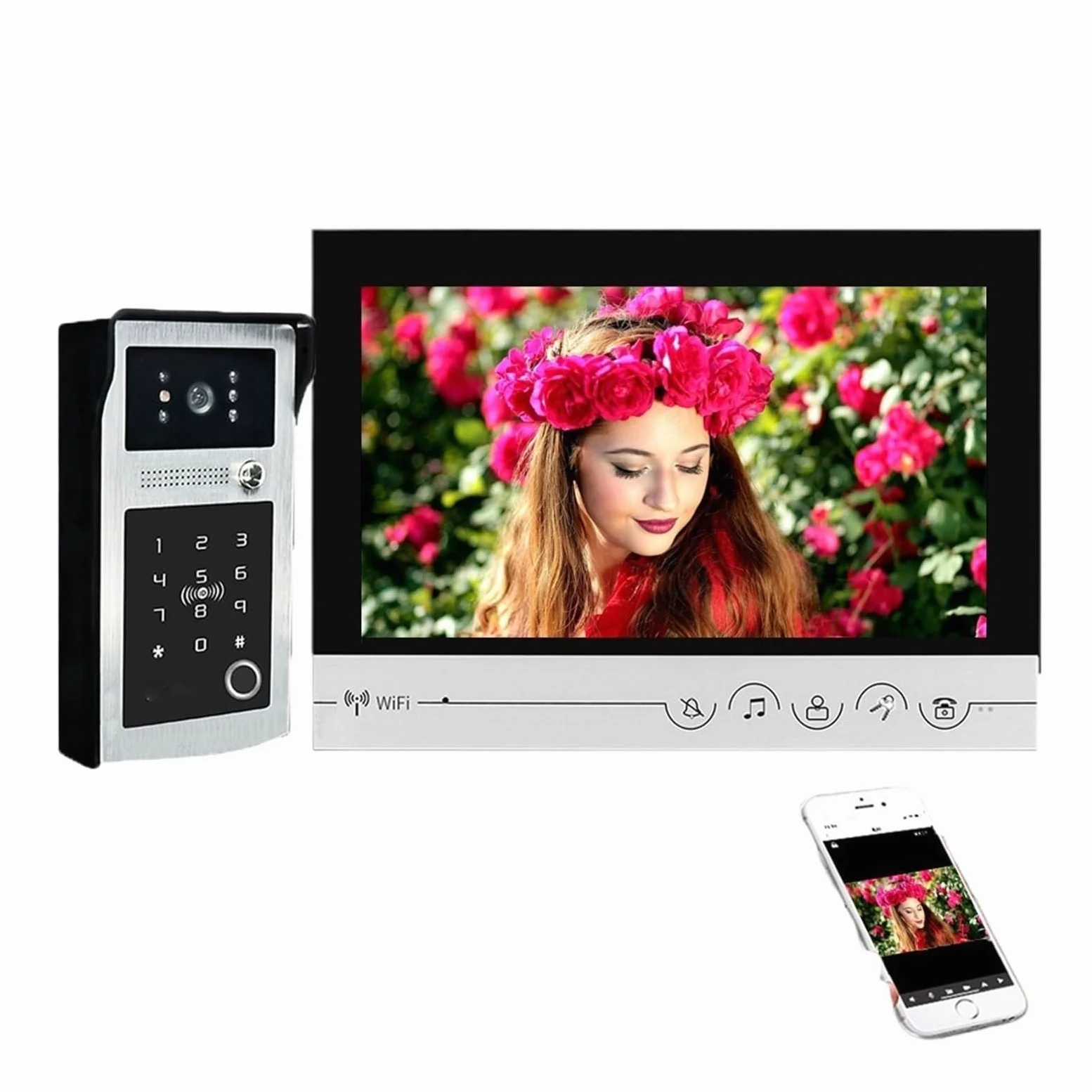 Inteligentny wideodomofon System wejściowy z 9-calowym ekranem, wideodomofonem Wi-Fi, zamkiem na hasło/odcisk palca, dzwonkiem do drzwi domowych domu, biura