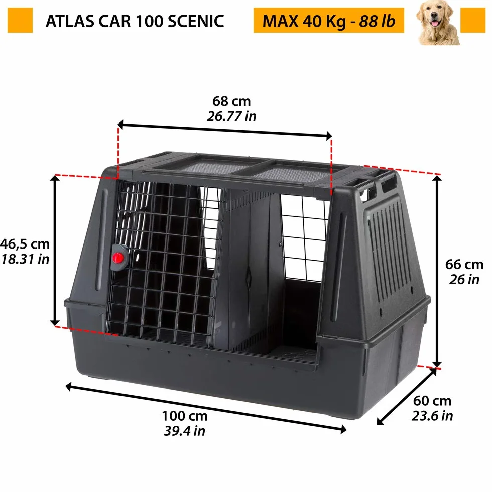 Atlas CAR 100 Scenic, transporter samochodowy dla psów, z hakiem bezpieczeństwa, doskonała wentylacja