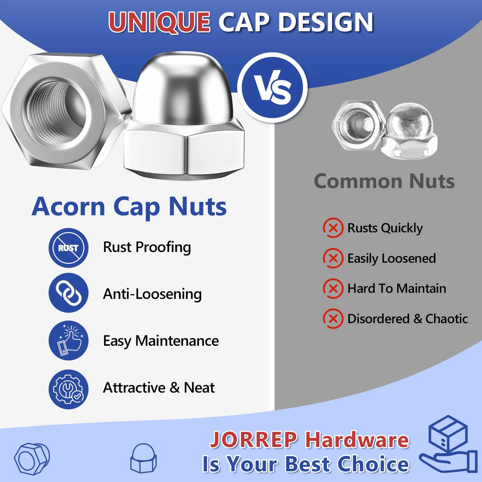 Acorn Nuts 304 Stainless Steel Hex Cap Nuts Assortment Kit 150 szt. M3 M4 M5 M6 M8 M10