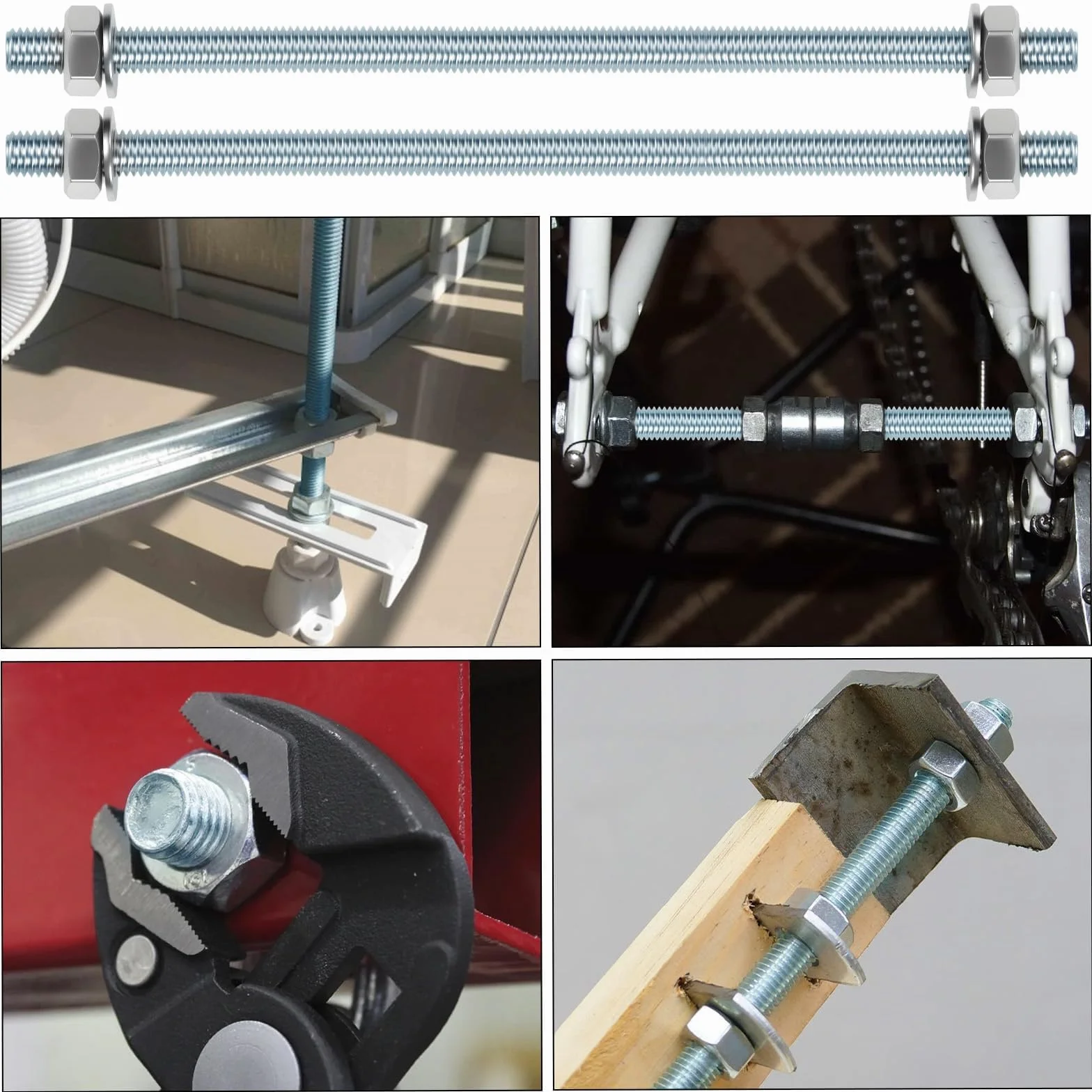 12 sztuk prętów gwintowanych M8, pręty gwintowane M8 x 100 mm, pręt gwintowany, stal ocynkowana, pręty gwintowane z 24 nakrętkami sześciokątnymi i 24 podkładkami