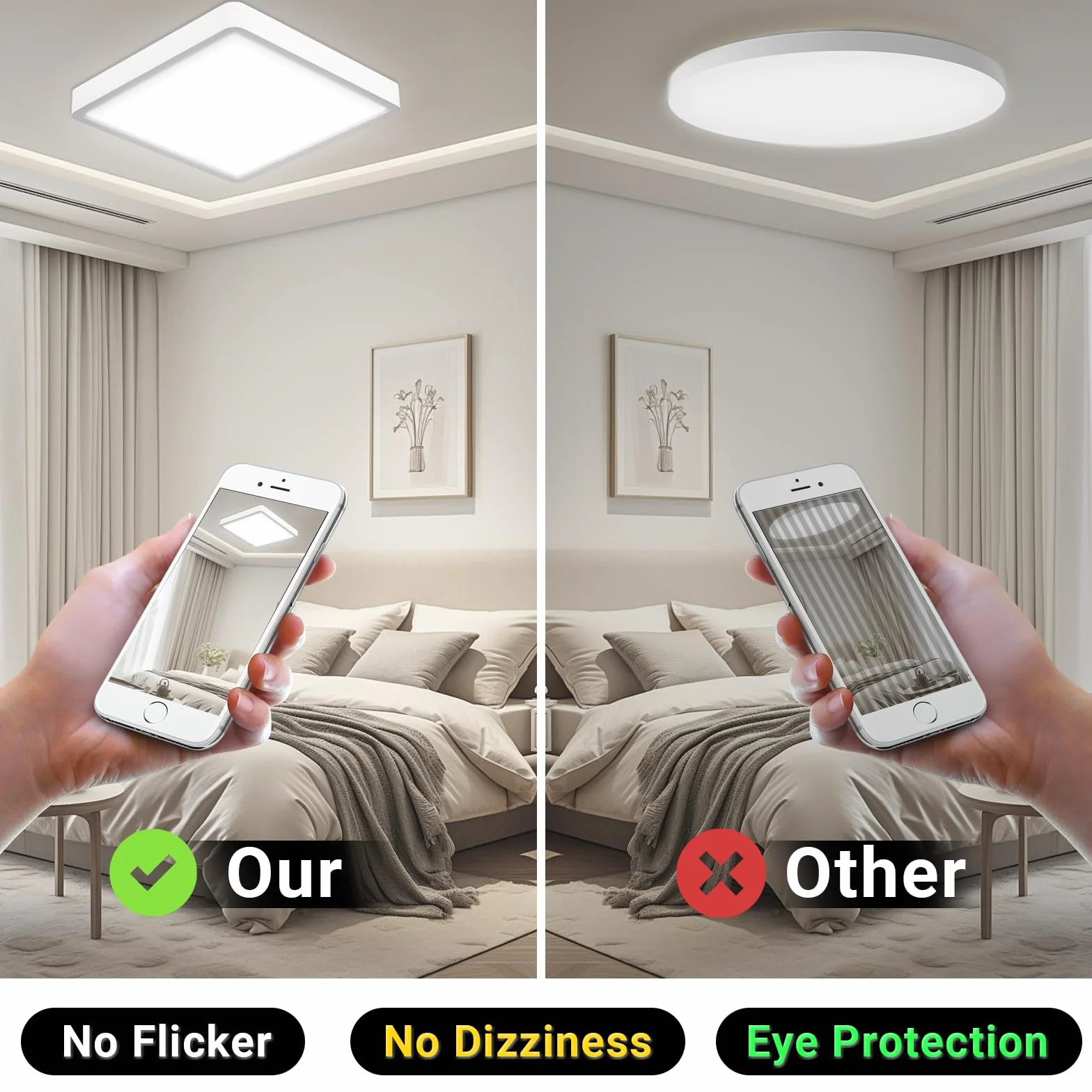 LQWELL® Lampa Sufitowa LED, IP44 Wodoodporna Lampa Łazienkowa Kwadratowa Płaska 18W 6000K 1600 Lm Cienka Do Salonu Łazienka Sypialnia Kuchnia PrzedpokÓJ Piwnica Biuro, 220 * 24 Mm