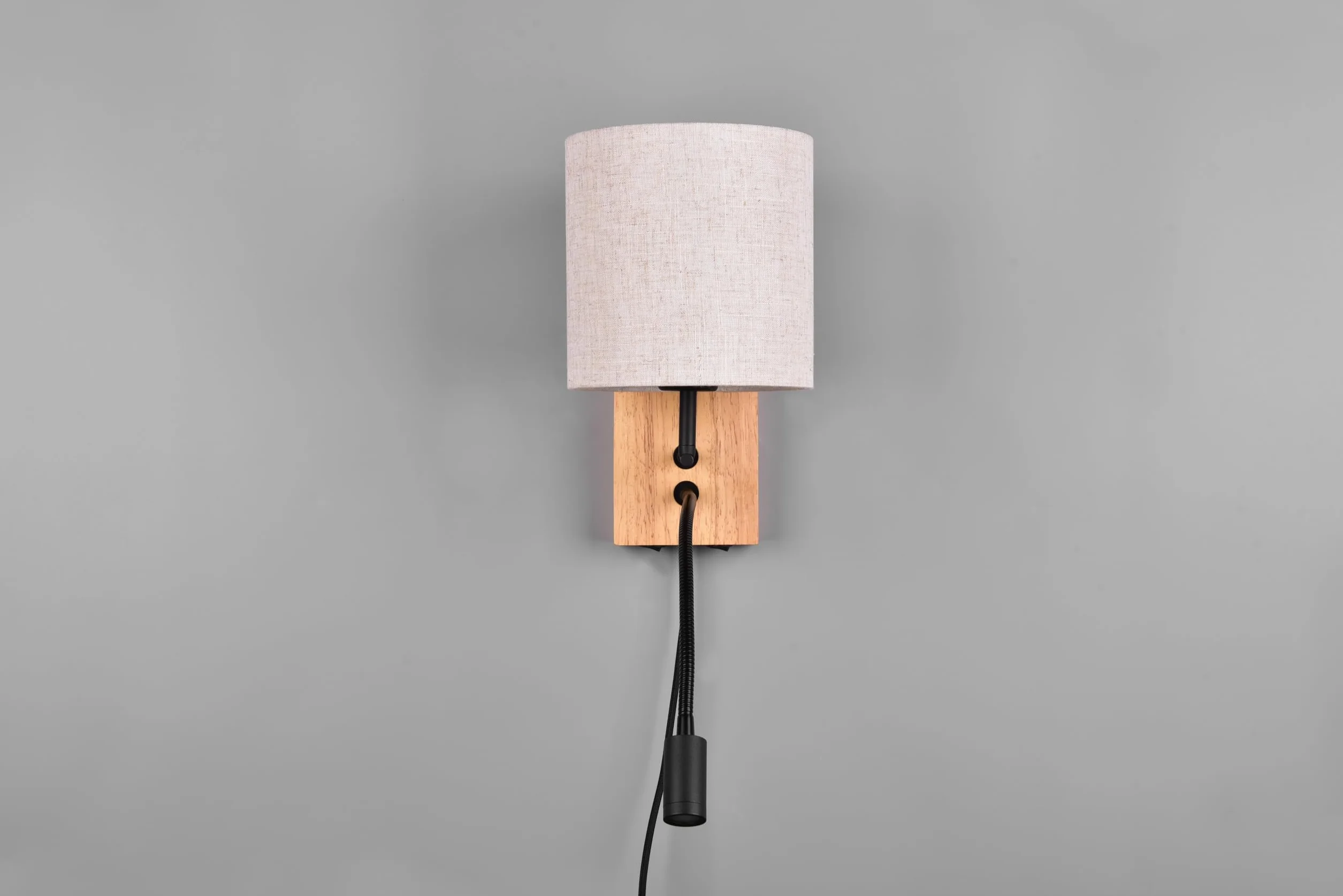 Trio Leuchten Kinkiet NILAM 212879236, naturalne drewno, abażur, bez 1x E27, ramię z diodą LED 3,1 W, Flex Connect