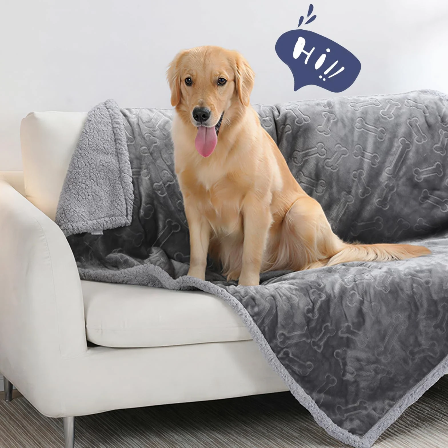 PETTOM Wodoszczelny koc dla psa, puszysty z polaru Sherpa, nadaje się do prania, dwustronny koc dla zwierząt domowych, na sofę, 127 x 100 cm, szary