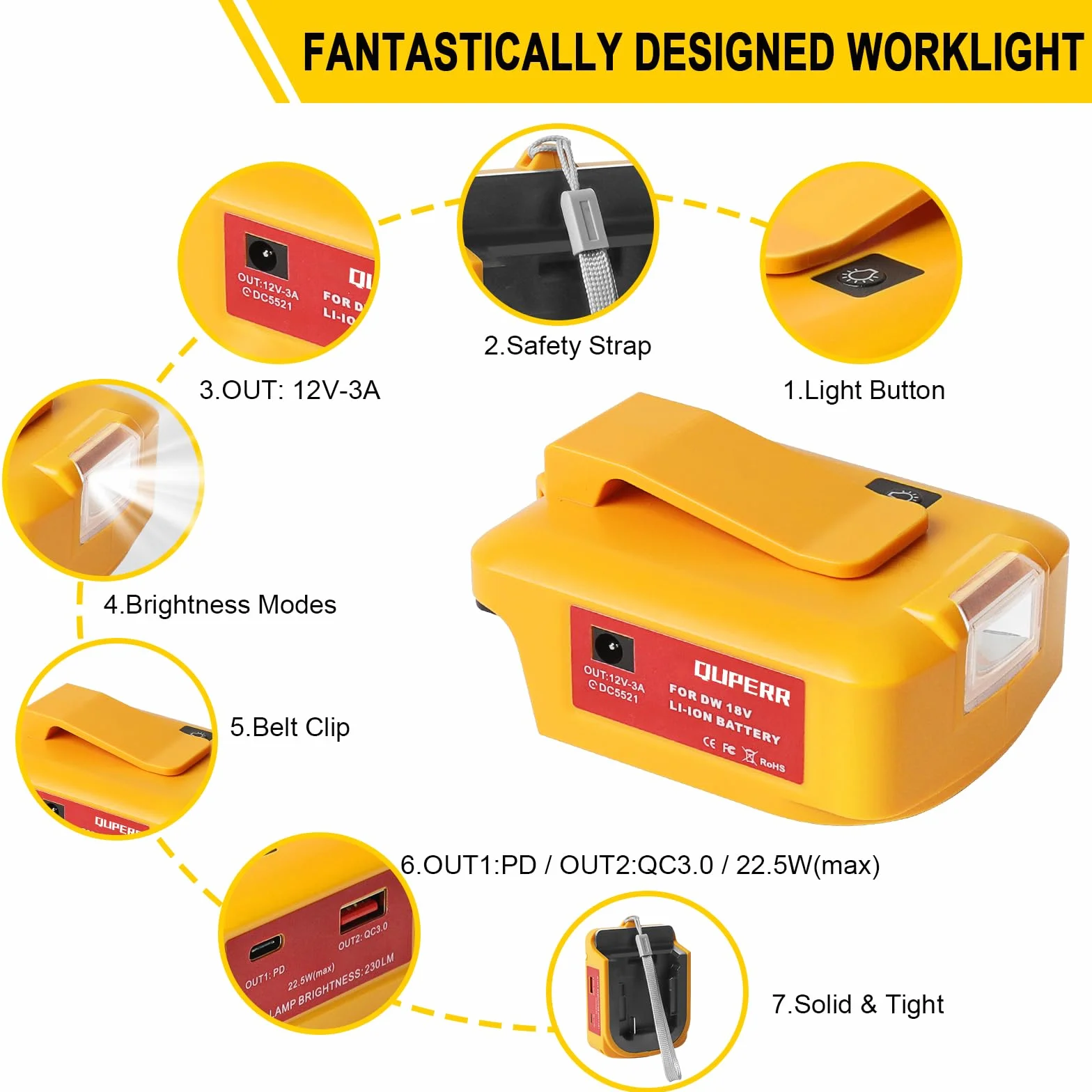 Adapter USB Dewalt 18 V konwerter światła roboczego LED podwójny port ładowania USB DC