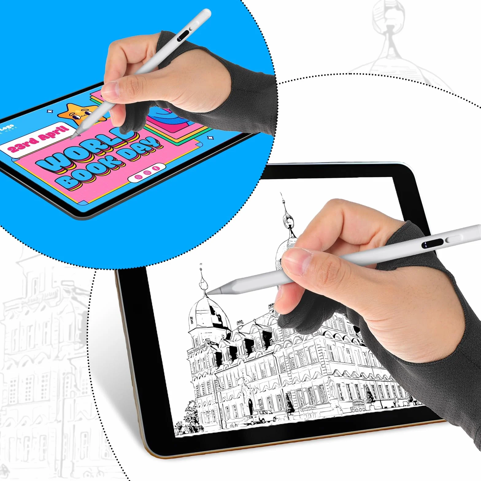 2 sztuki rękawic do rysowania, rękawice do rysowania, tabletu, rękawice przeciwporostowe, do tabletu graficznego, rysowania, rękawica, elastyczna, cyfrowa rękawica do rysowania