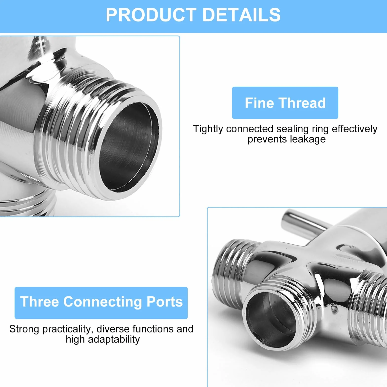 3-drożny zawór przełączający do prysznica G1/2 T-Adapter z mosiądzu chromowany