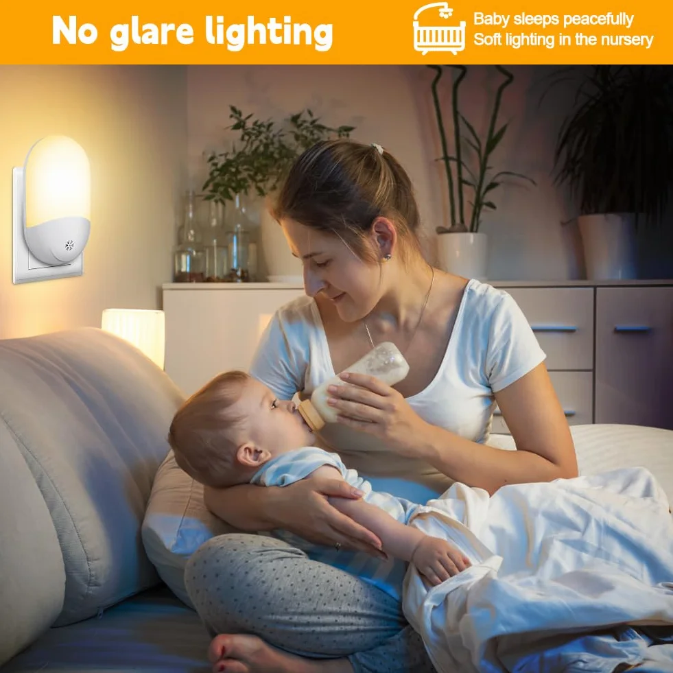 HOTUT Lampka nocna z czujnikiem zmierzchu, lampka nocna wtykowa, ciepła biel, lampka nocna dla dzieci, automatyczne włączanie/wyłączanie, bardzo dobra do pokoju dziecięcego, korytarza schodów,