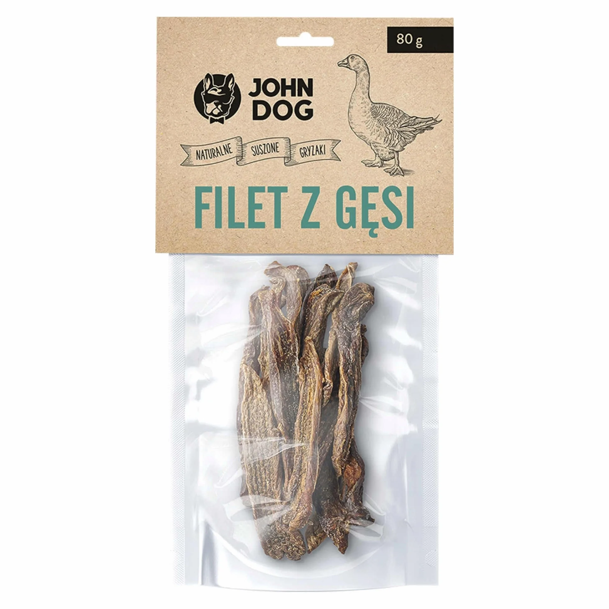 JOHN DOG Naturalny suszony gryzak dla psa. Suszony filet z gęsi 80g