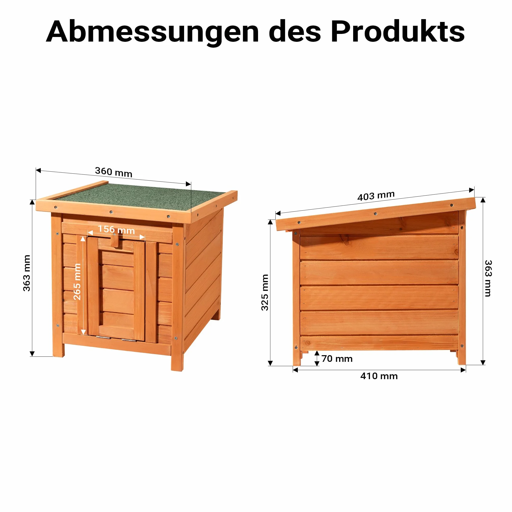 Wiltec Domek dla kota 420 x 515 x 430 mm z drewna świerkowego, budka dla małych zwierząt z otwieranym dachem i bitumicznym pokryciem, klatka do ogrodu i na balkon