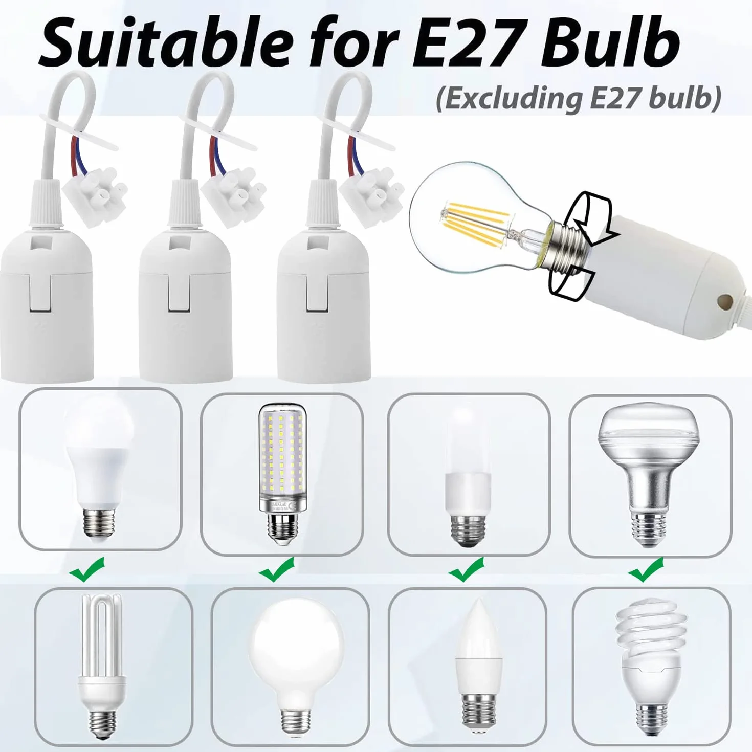 10 sztuk oprawek do lampy E27, oprawka zapasowa, uchwyt do renowacji, uchwyt lampy 4 A, 250 V, oprawka z kablem do salonu, żyrandola, kuchni, sypialni, żarówki, akcesoria (białe)