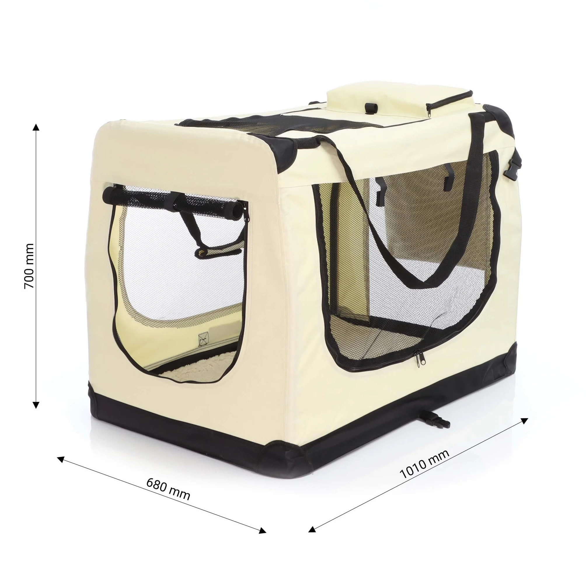 Fudajo Składany transporter dla psa i kota XXXL (101x68x70 cm) beżowy, klatka transportowa z poduszką, lekka torba do samochodu dla zwierząt do max. 30 kg