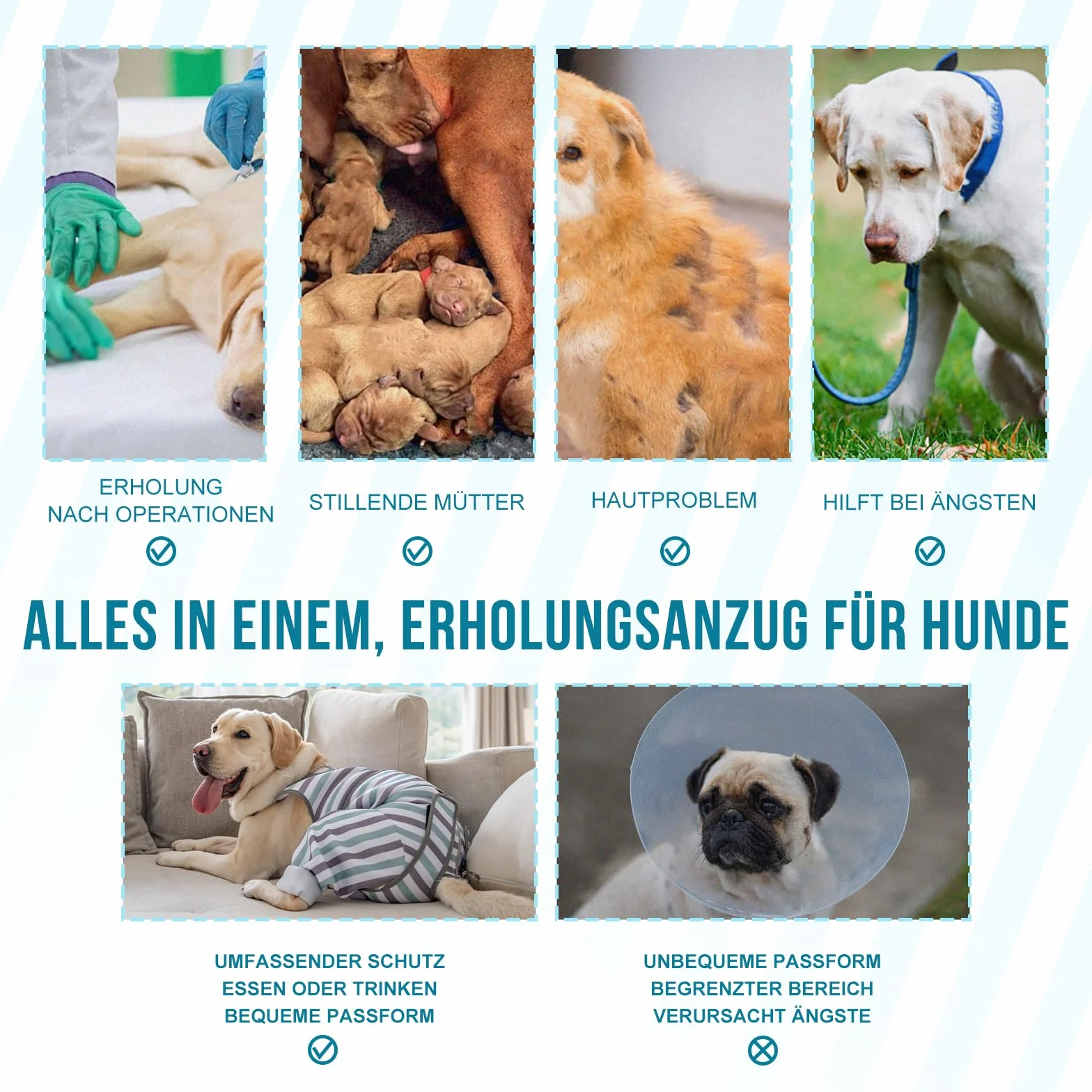 Arblina Kombinezon do regeneracji dla psa, oddychający kombinezon do regeneracji psa na tylne nogi, miękki ochraniacz na rany nóg psa, dla małych/średnich/dużych psów, jednoczęściowe psy po operacji