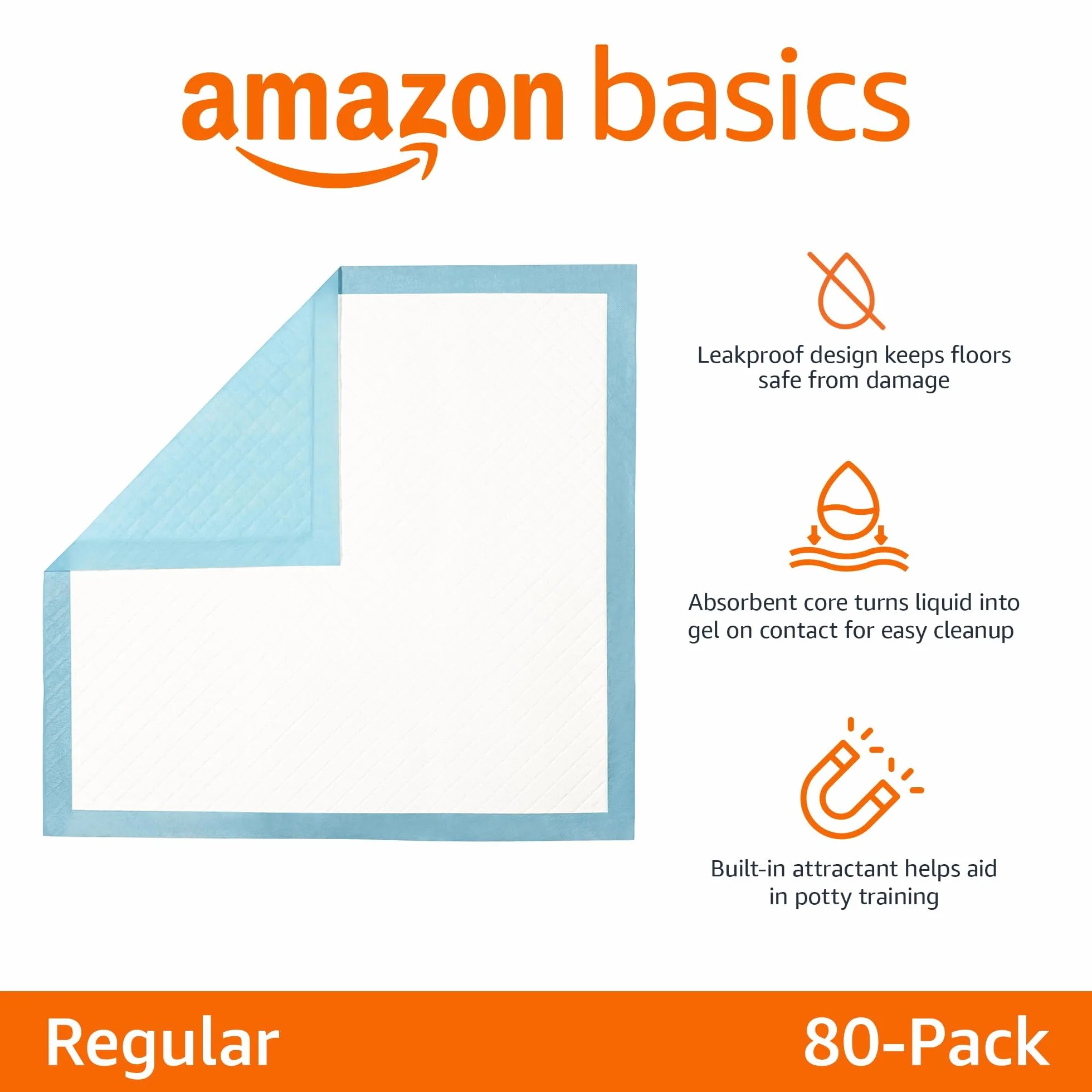 Amazon Basics Szczelne podkładki dla psów 80 sztuk, szybkoschnące, niebieskie