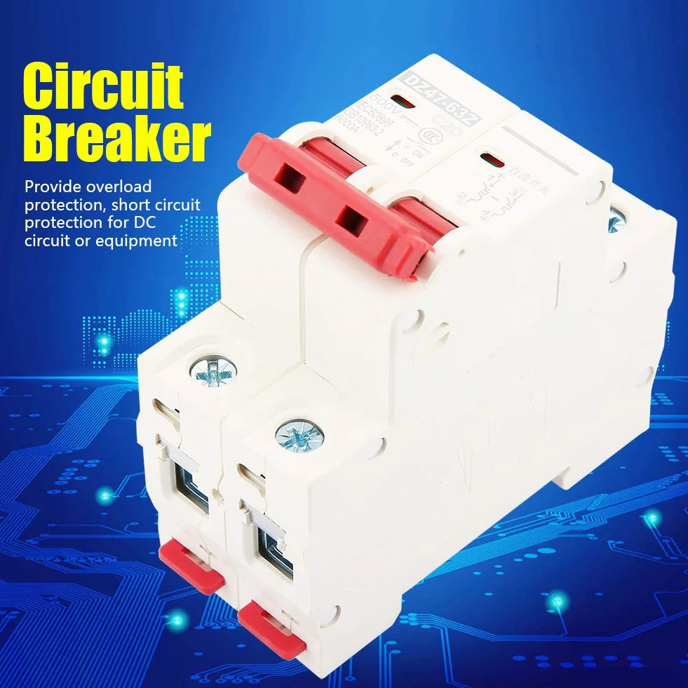 Wyłącznik, Wyłącznik Miniaturowy 2P DC MCB, Wyłącznik 500V DC DZ47-63Z-2P, Wyłącznik Nadprądowy 16A 20A 63A Opcjonalnie, 20A