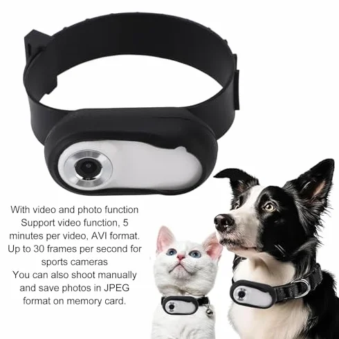 Kamera z obrożą dla Kota, Szerokokątna Obroża z Lokalizatorem Psa o Kącie 170°, Sportowa Kamera HD 1080P Mini Pet do Nagrywania Wideo, Regulowana, Mała Kamera dla Zwierząt z
