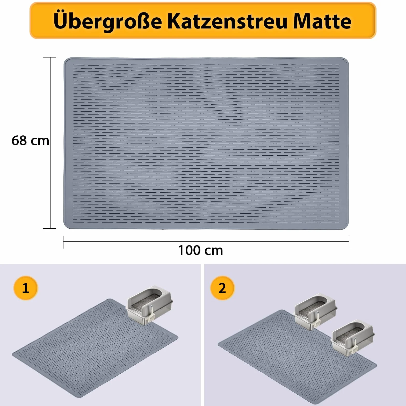 Mata do kuwety, XXL (100 x 68 cm), silikonowa mata do żwirek dla kotów, wodoszczelna i antypoślizgowa, łatwa do czyszczenia, kompatybilna z różnymi kuwetami