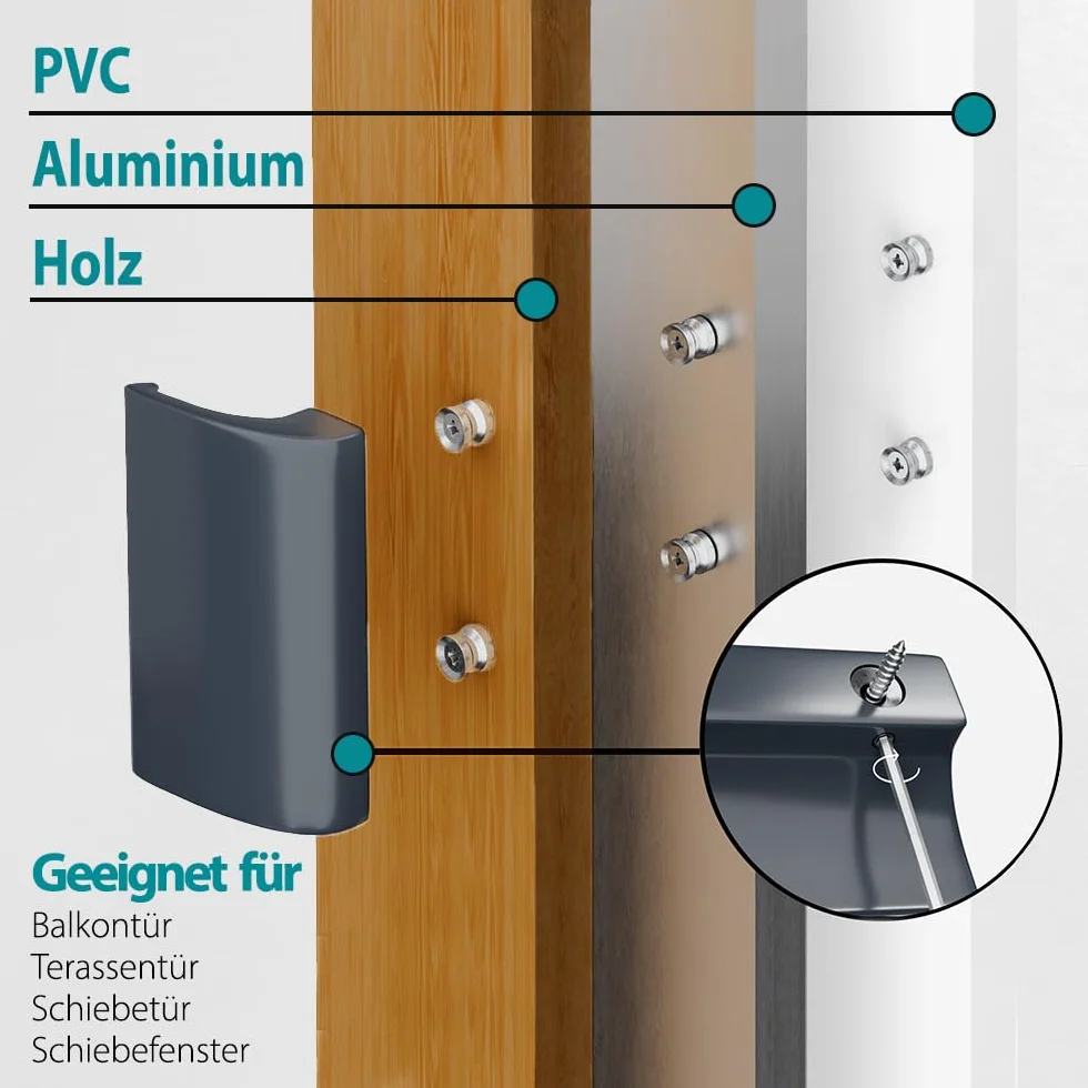 VOOXA Uchwyt do drzwi balkonowych z aluminium, do użytku na zewnątrz, 82 x 49 mm, wysokiej jakości uchwyt do drzwi balkonowych lub tarasowych (biały RAL9016)