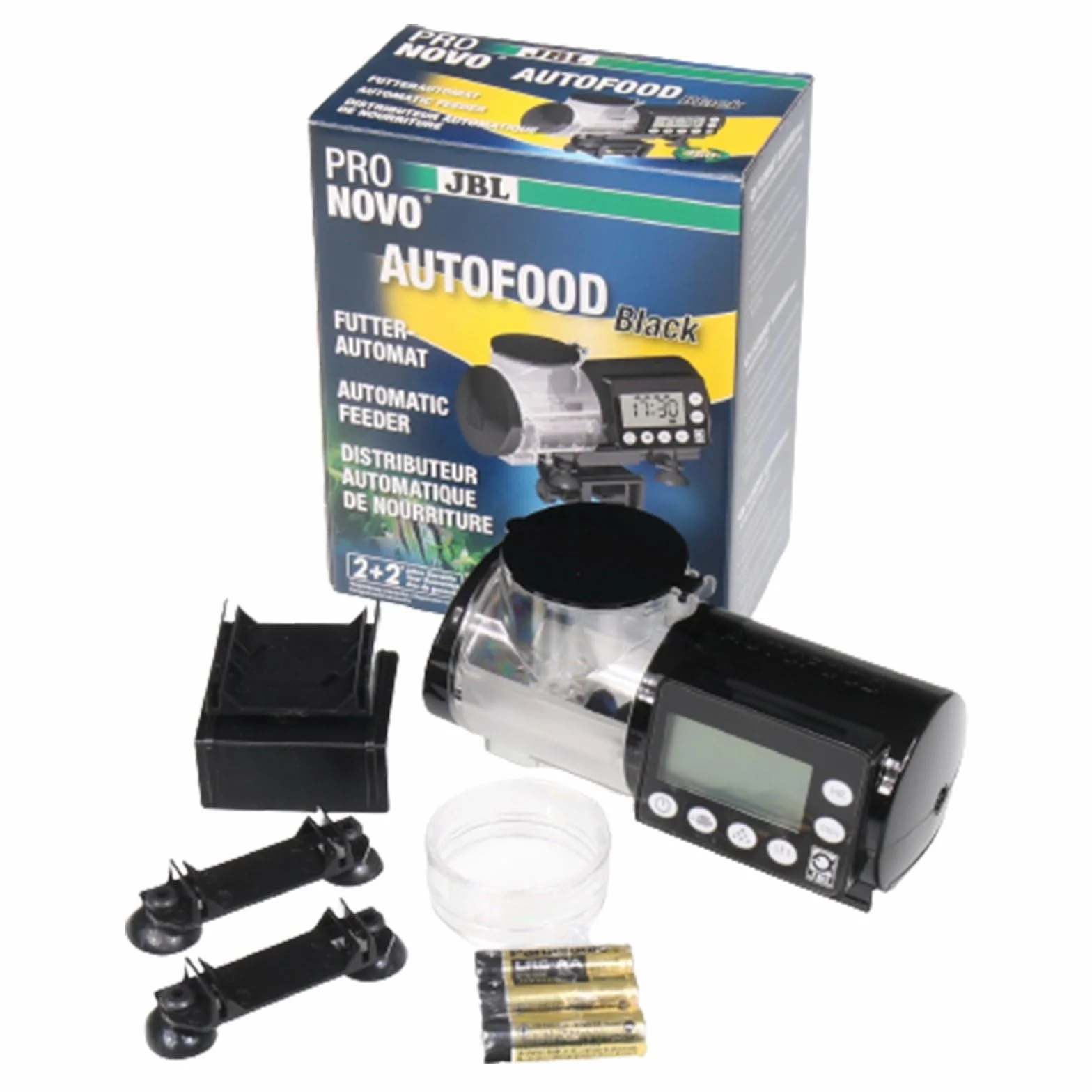 JBL PRONOVO AUTOFOOD, karma do akwarium, karmienie granulatem do karmy dla ryb do 4 x dziennie, w zestawie uchwyt i pierścień adaptera do zwiększenia objętości do 375 ml, czarny