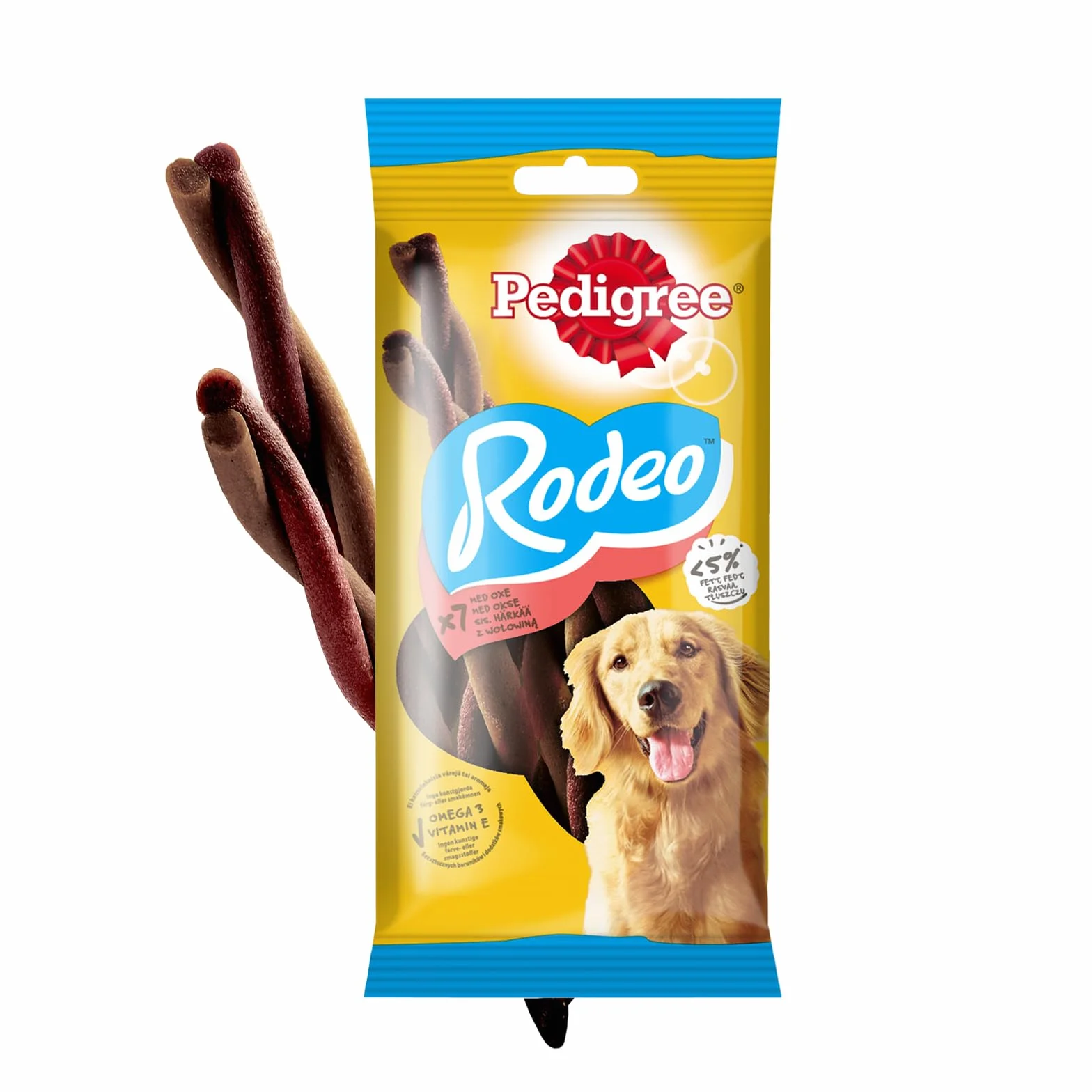 MARS KARMA Pedigree Rodeo uzupełniająca smakowite sprężynki do żucia z wołowiną 122 g (7 sztuk)