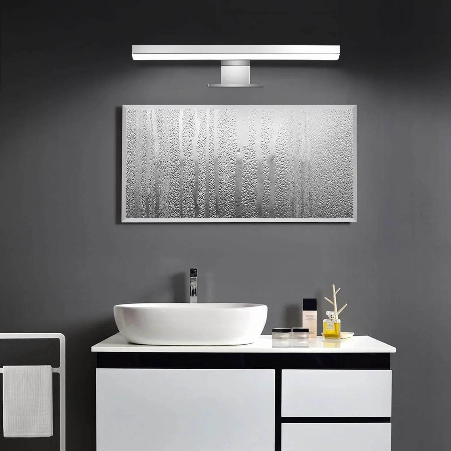 ERWEY Lampa łazienkowa LED 2 w 1, IP44, oświetlenie lustra, 30 cm, zimna biel, światło do makijażu, łazienka, 230 V, lampa szafkowa, szafka z lustrem, lampa natynkowa, oświetlenie szafki łazienkowej