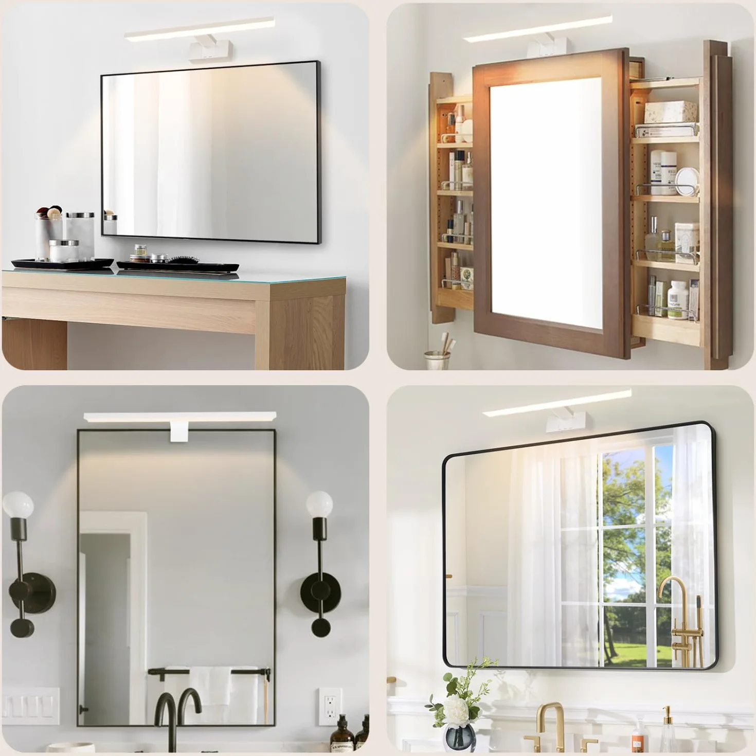Aigostar Lampa Łazienkowa nad Lustro LED 40cm - Kinkiet Łazienkowy Biała IP44, 3 Sposoby Montażu, 4000K Neutralna Biel, 8W 560lm, 230V