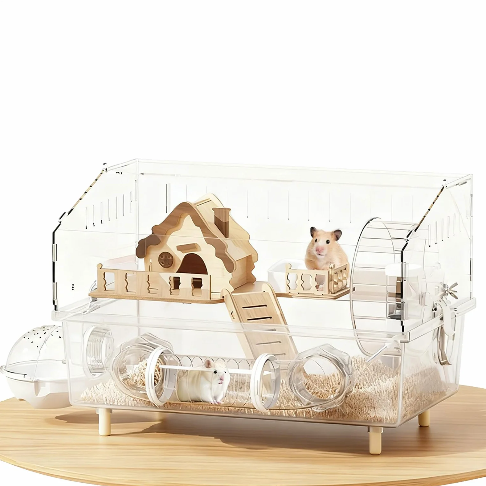 Clear Acrylic Hamster Cage Transparent Habitat with Layer Activity for Small Animals